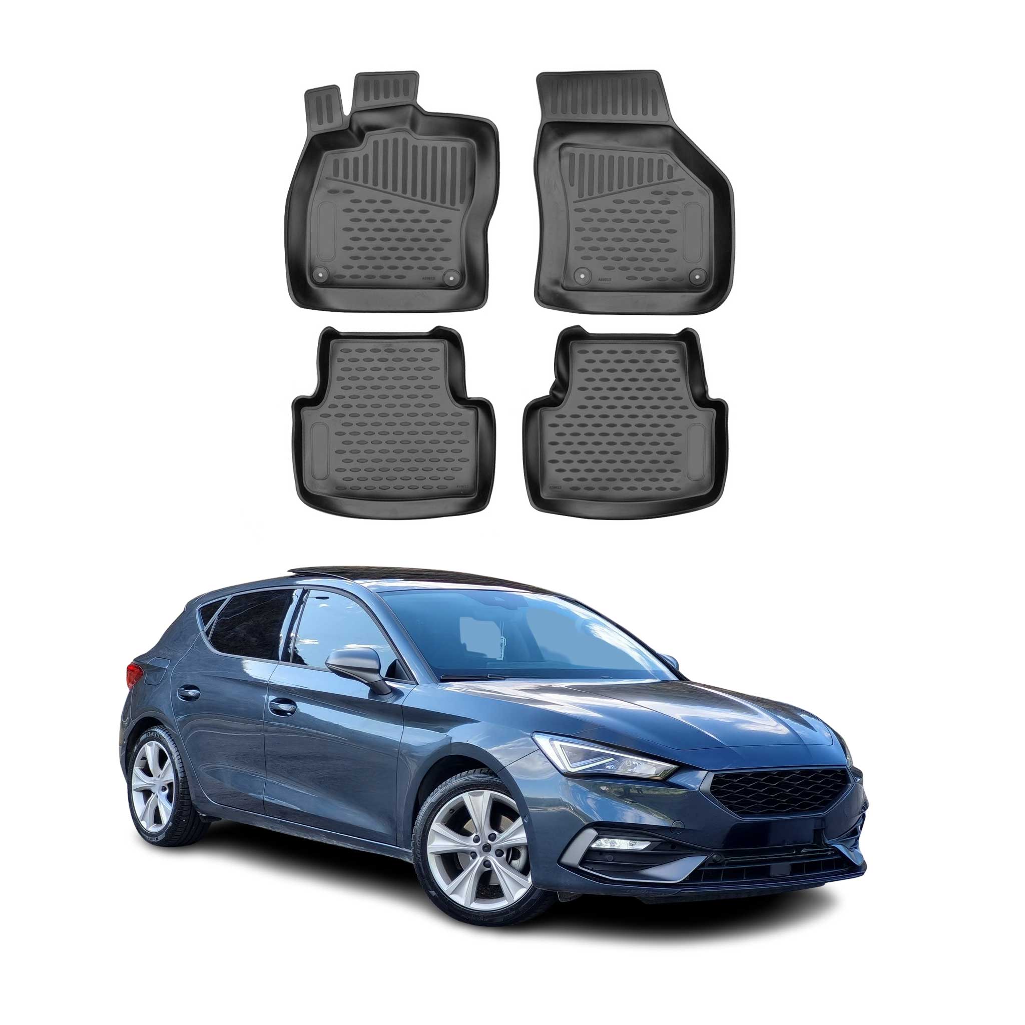 OMAC Alfombrillas De Coche para Seat Leon 2020-2025 Negro Goma TPE 4Pza