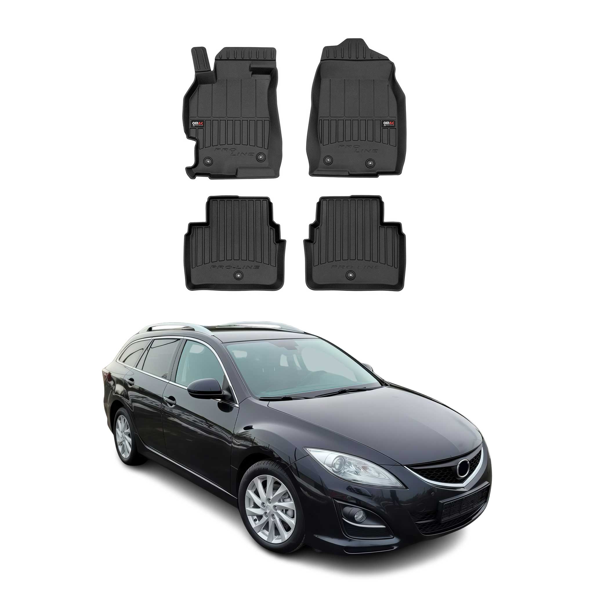 OMAC Premium Alfombrillas De Coche para Mazda 6 2008-2012 Negro TPE Goma 4Pza