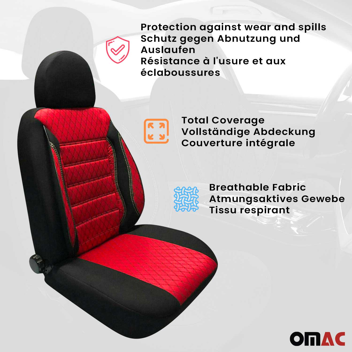 Funda de Asiento para Peugeot Partner 2018-2026 Negro Rojo Polialgodón 1Pza