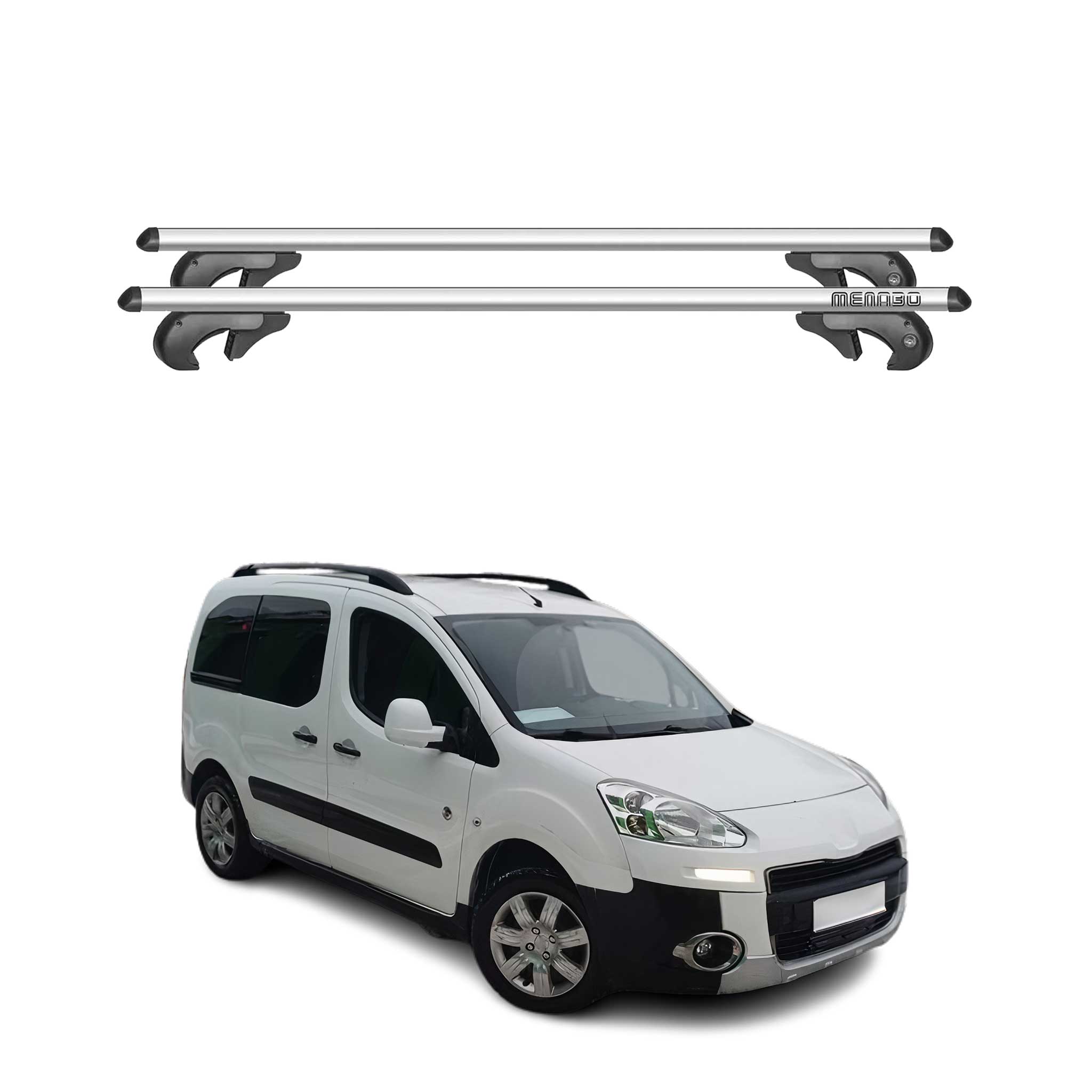 Menabo Barras de Techo Coche Barra para Peugeot Bipper Tepee 2009-2014 Gris Alu