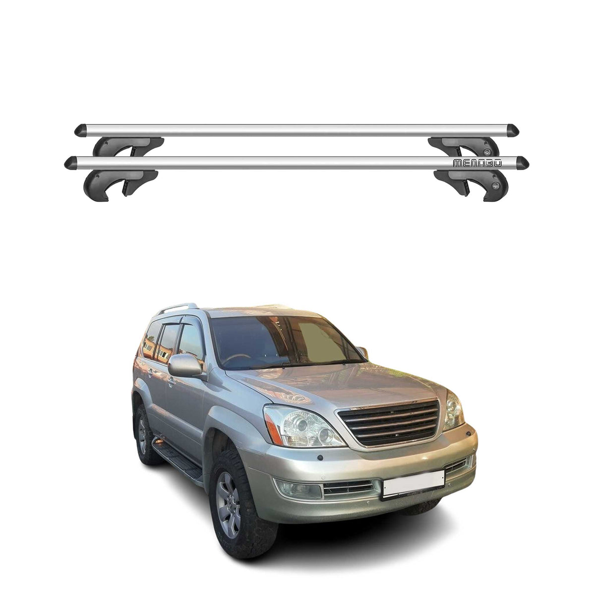Menabo Barras de Techo Coche Barra para Lexus GX J120 2002-2009 Gris Aluminio 2x