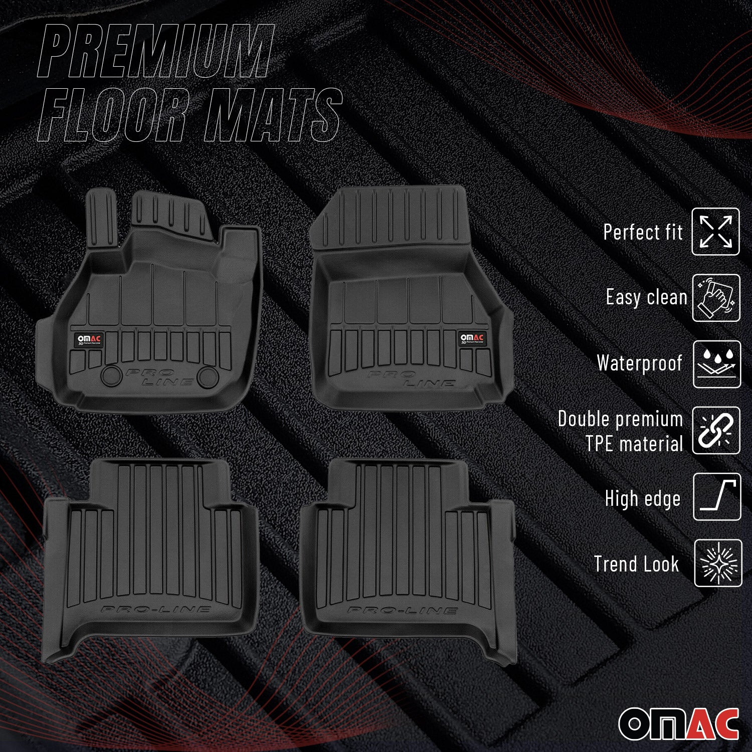 OMAC Premium Alfombrillas De Coche para Renault Zoe 2012-2024 Negro TPE Goma 4x