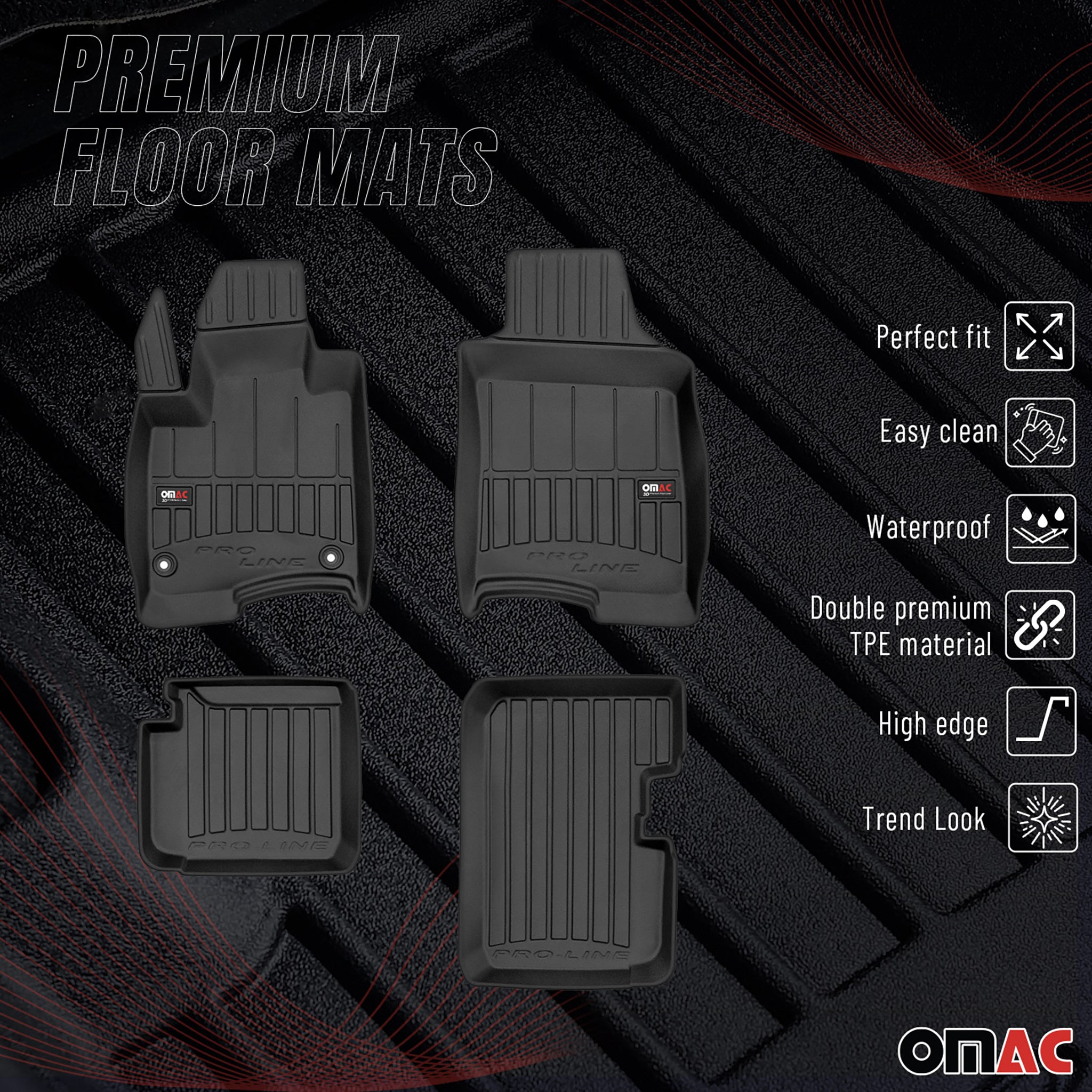 OMAC Premium Alfombrillas De Coche para Fiat Panda 2020-2025 Negro TPE Goma 4Pza