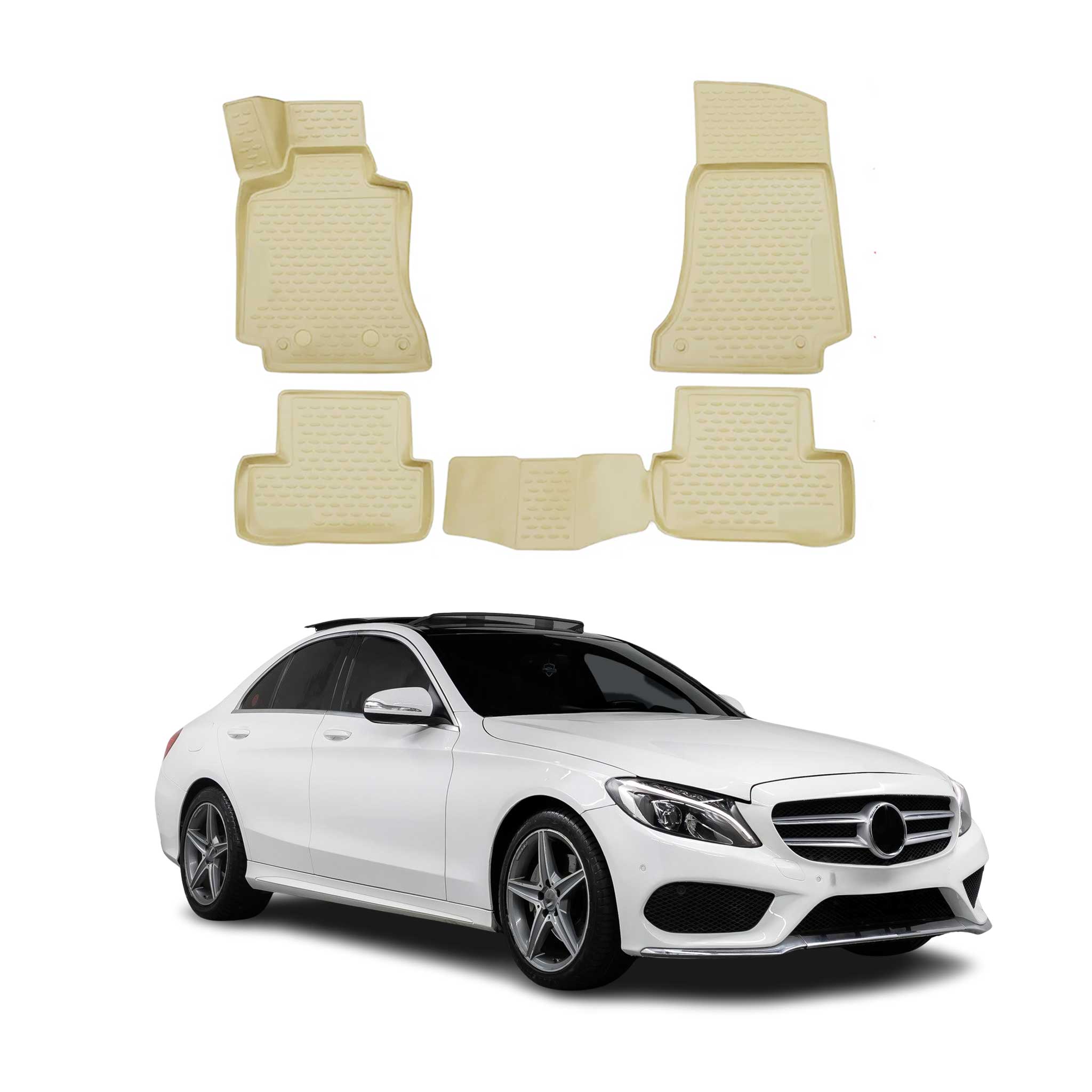 OMAC Alfombrillas De Coche para Mercedes C Class W205 2014-2021 Beige TPE 4Pza