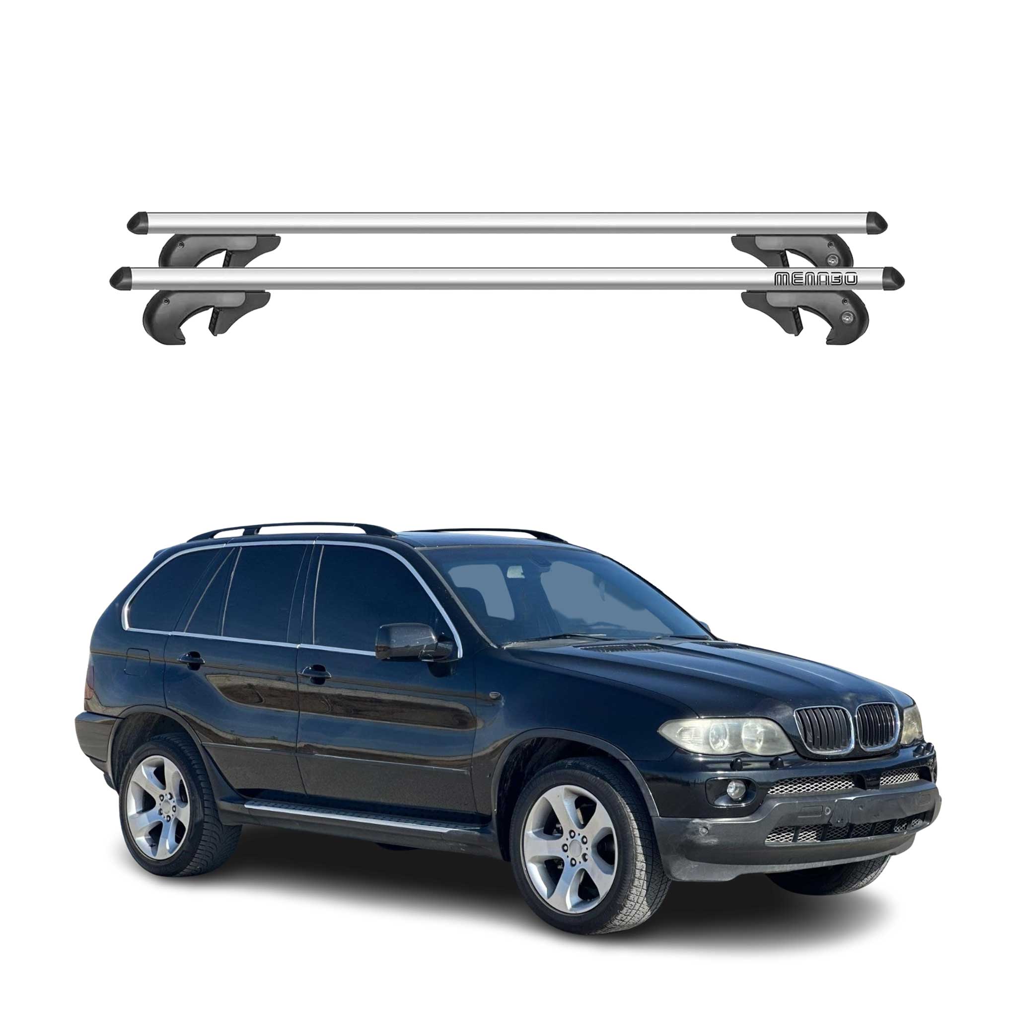 Menabo Barras de Techo Coche Barra para BMW X5 E53 1999-2006 Gris Aluminio 2Pza