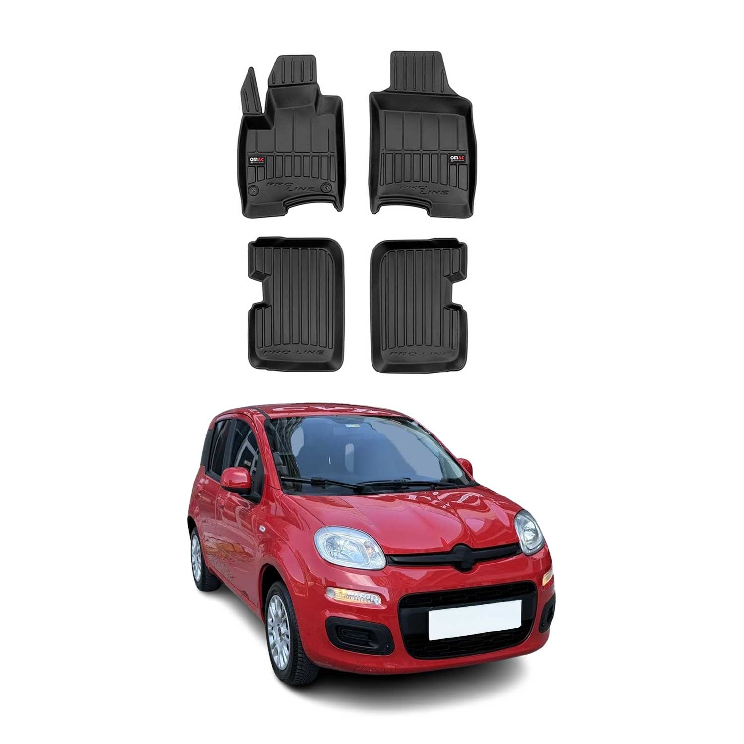 OMAC Premium Alfombrillas De Coche para Fiat Panda 2011-2025 Negro TPE Goma 4Pza