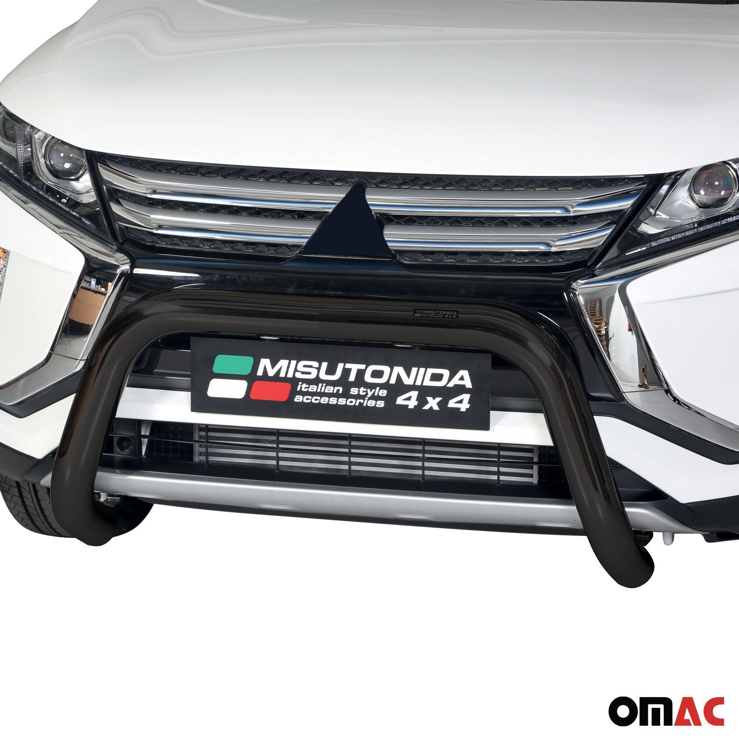 Bull Barra Frontal para Mitsubishi Eclipse Cross 2018-2020 Negro Brillante Acero
