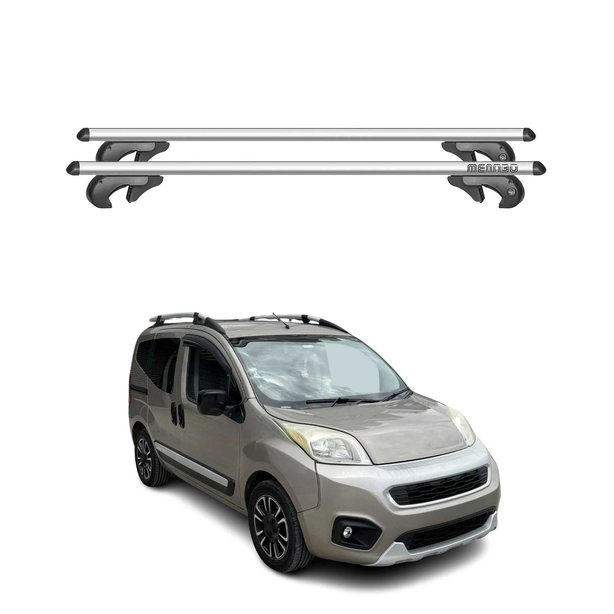 Menabo Barras de Techo Coche Barra para Fiat Qubo 2007-2016 Gris Aluminio 2Pza