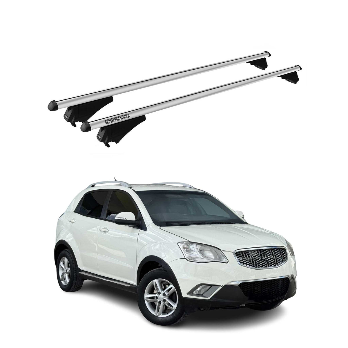 Menabo Barras de Techo Coche Baca para Ssangyong Korando C200 2010-2019 Gris Alu