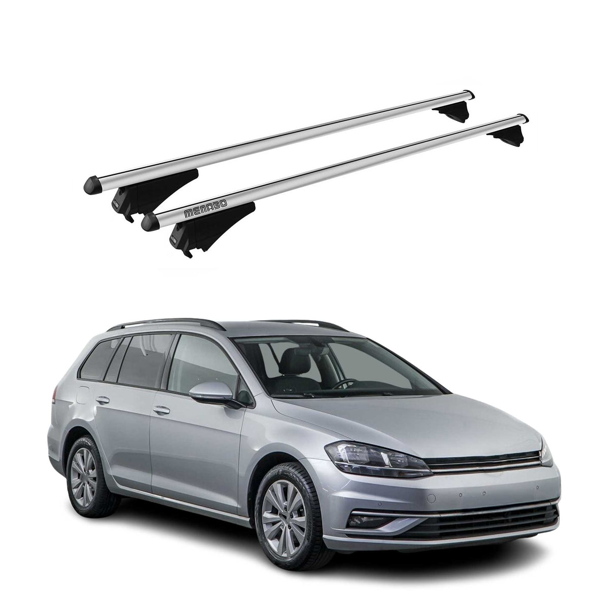 Menabo Barras de Techo Coche Baca para VW Golf Familiar 2012-2019 Gris Alu 2Pza