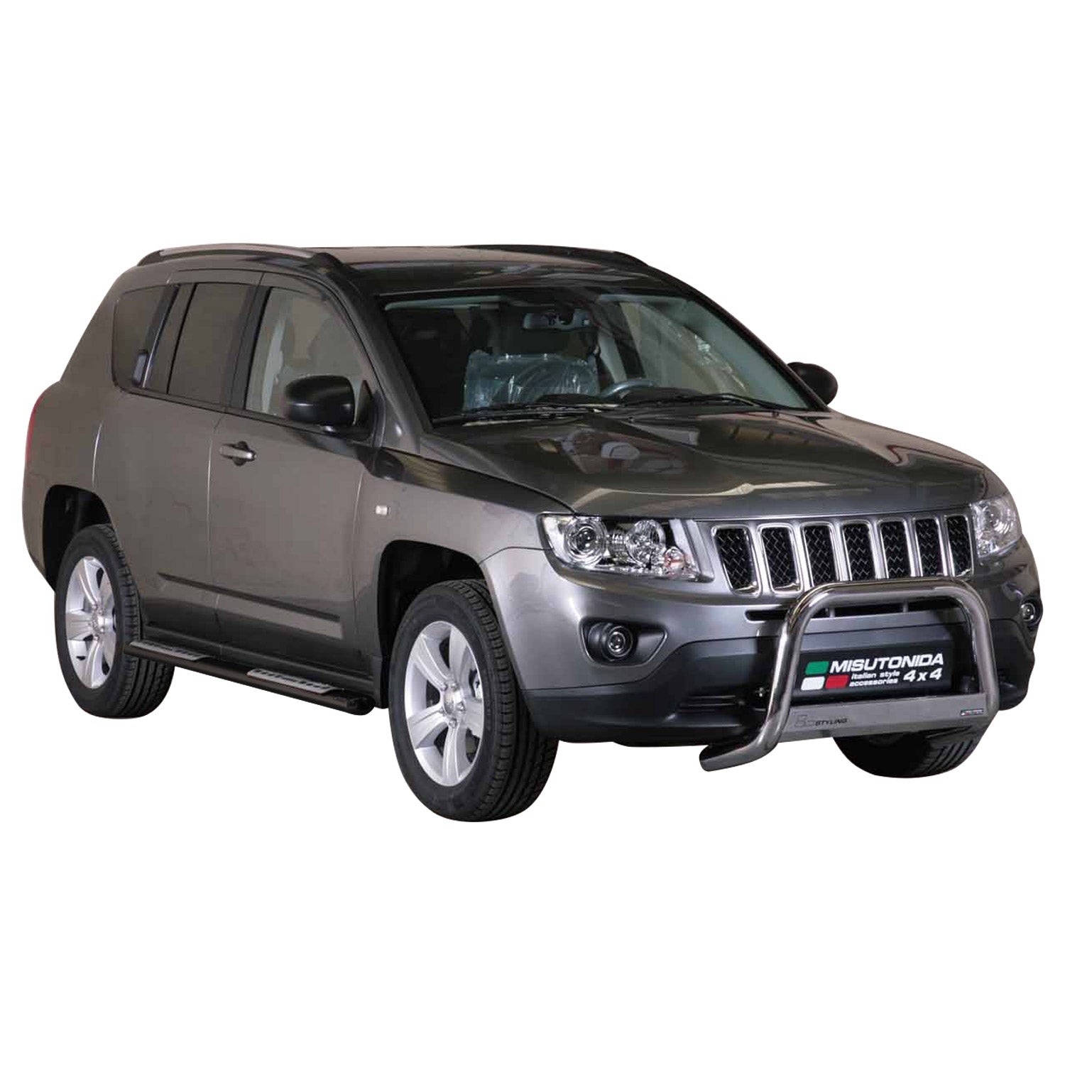Par de Estribos Barras Laterales para Jeep Compass 2011-2016 Negro Acero