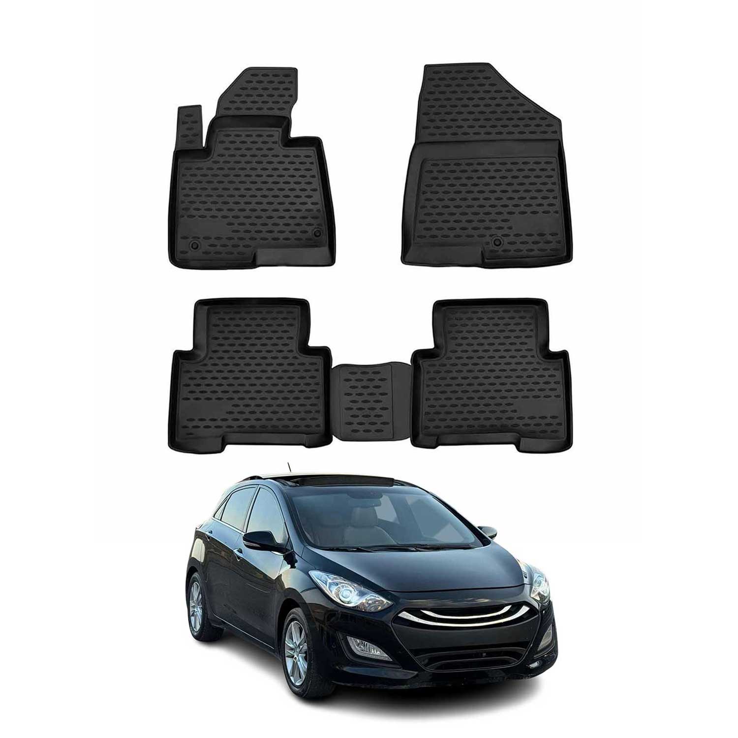OMAC Alfombrillas De Coche para Hyundai i30 2012-2017 Negro Goma TPE 4Pza