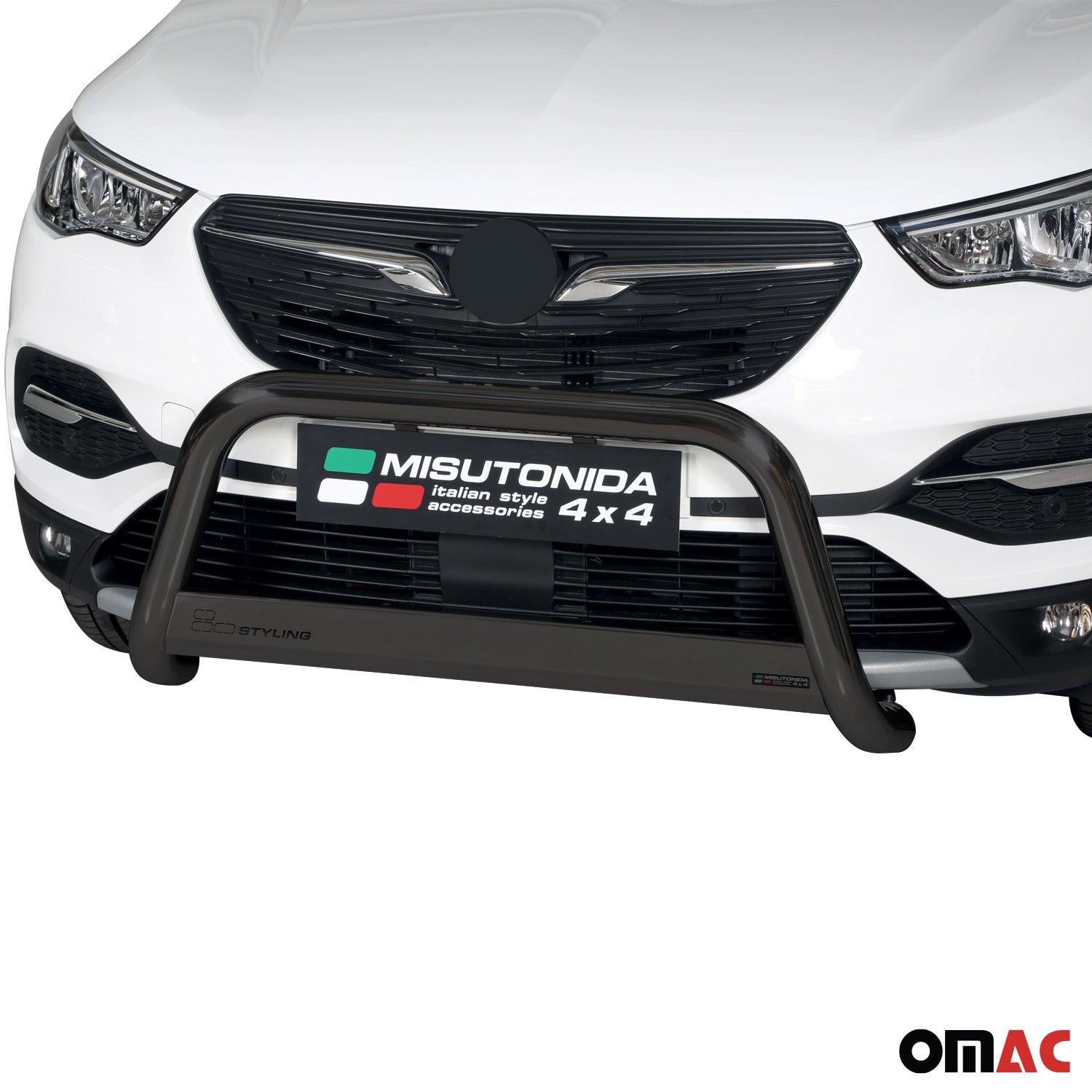 Bull Barra Frontal para Opel Grandland X Negro Brillante Acero 1Pza