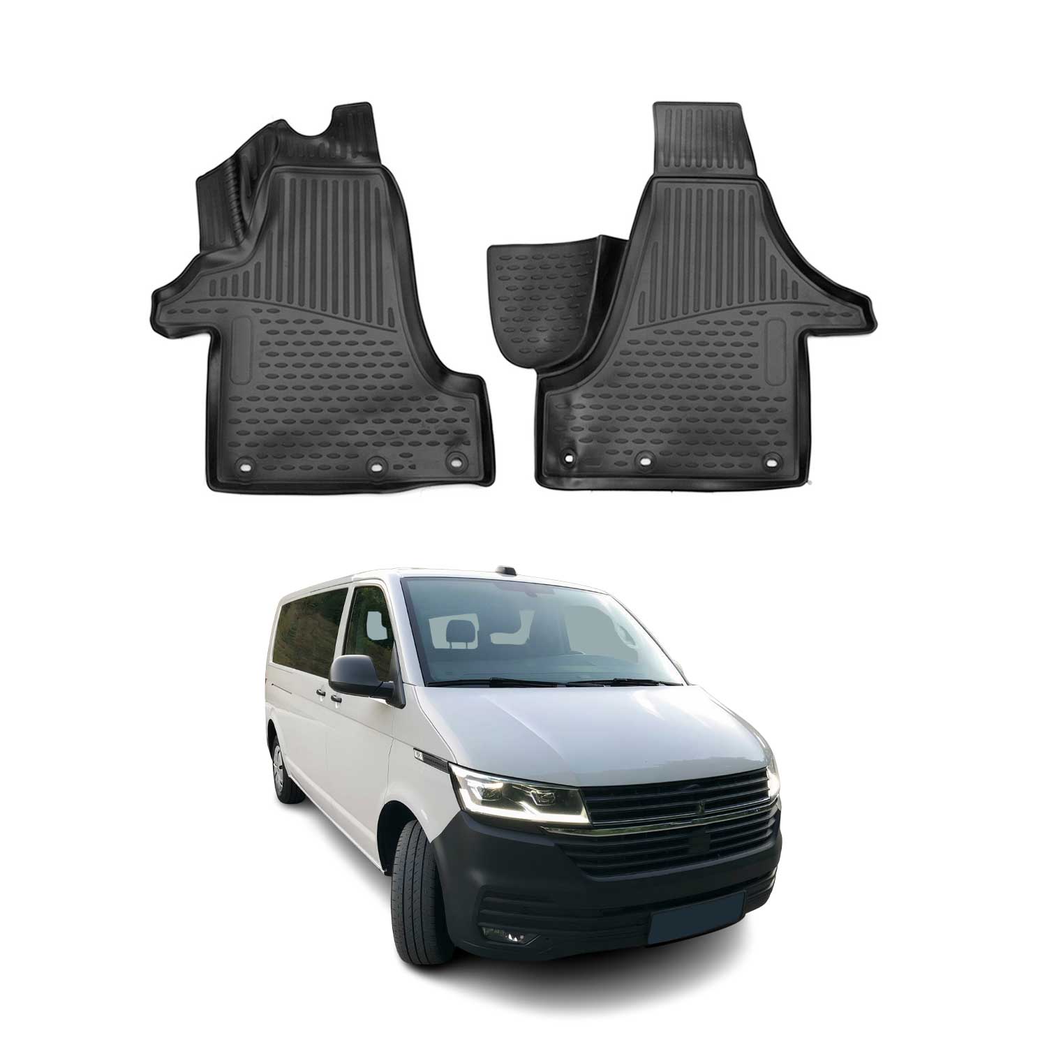 OMAC Alfombrillas De Coche para VW T6 T6.1 Transporter 2015-2024 Negro Goma 2Pza