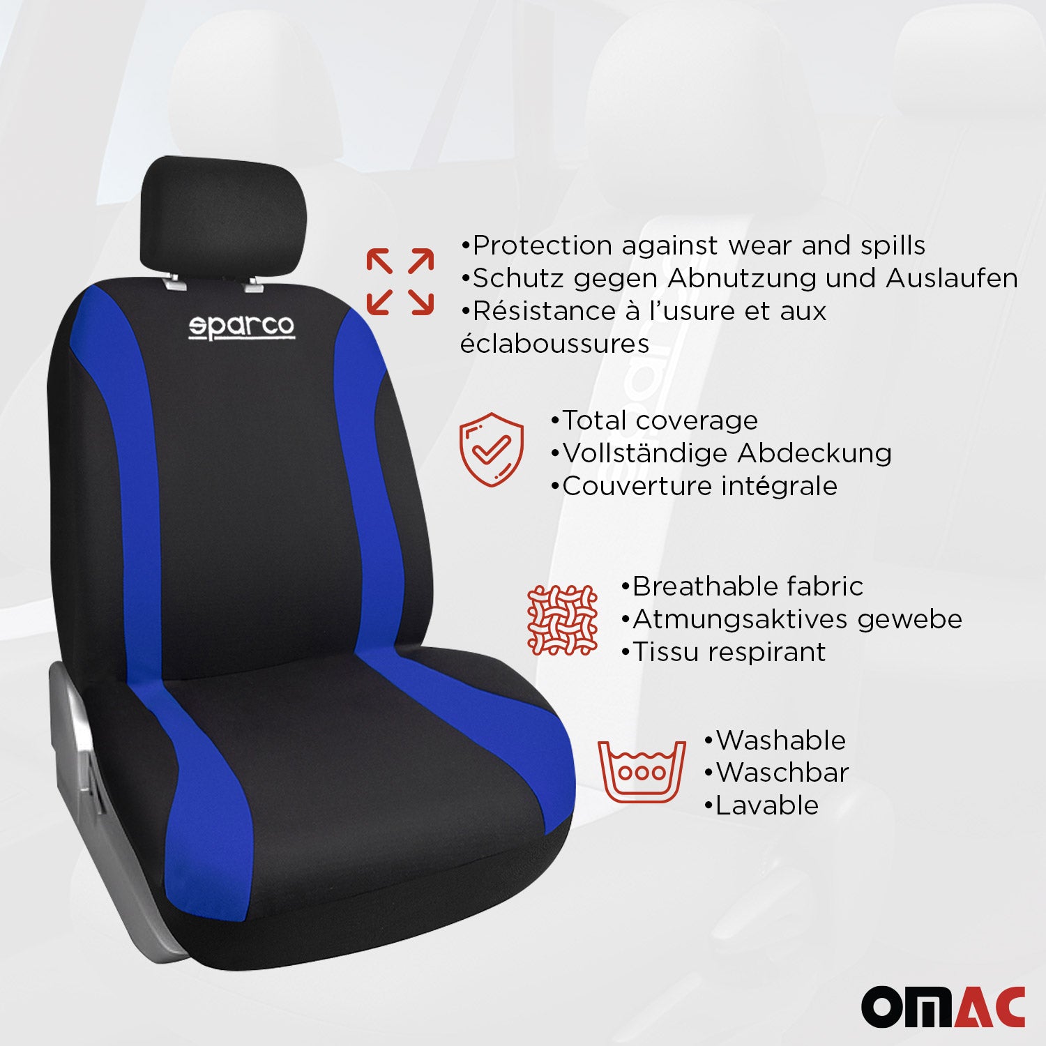 Sparco Funda de Asiento Universal Negro Azul 9Pza Poliéster