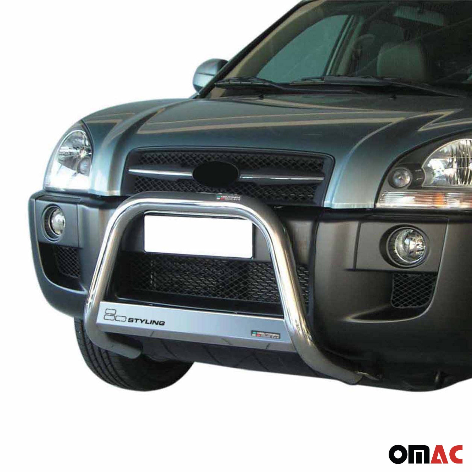 Bull Barra Frontal para Hyundai Tucson 2004-2009 Plata Brillante Acero 1Pza