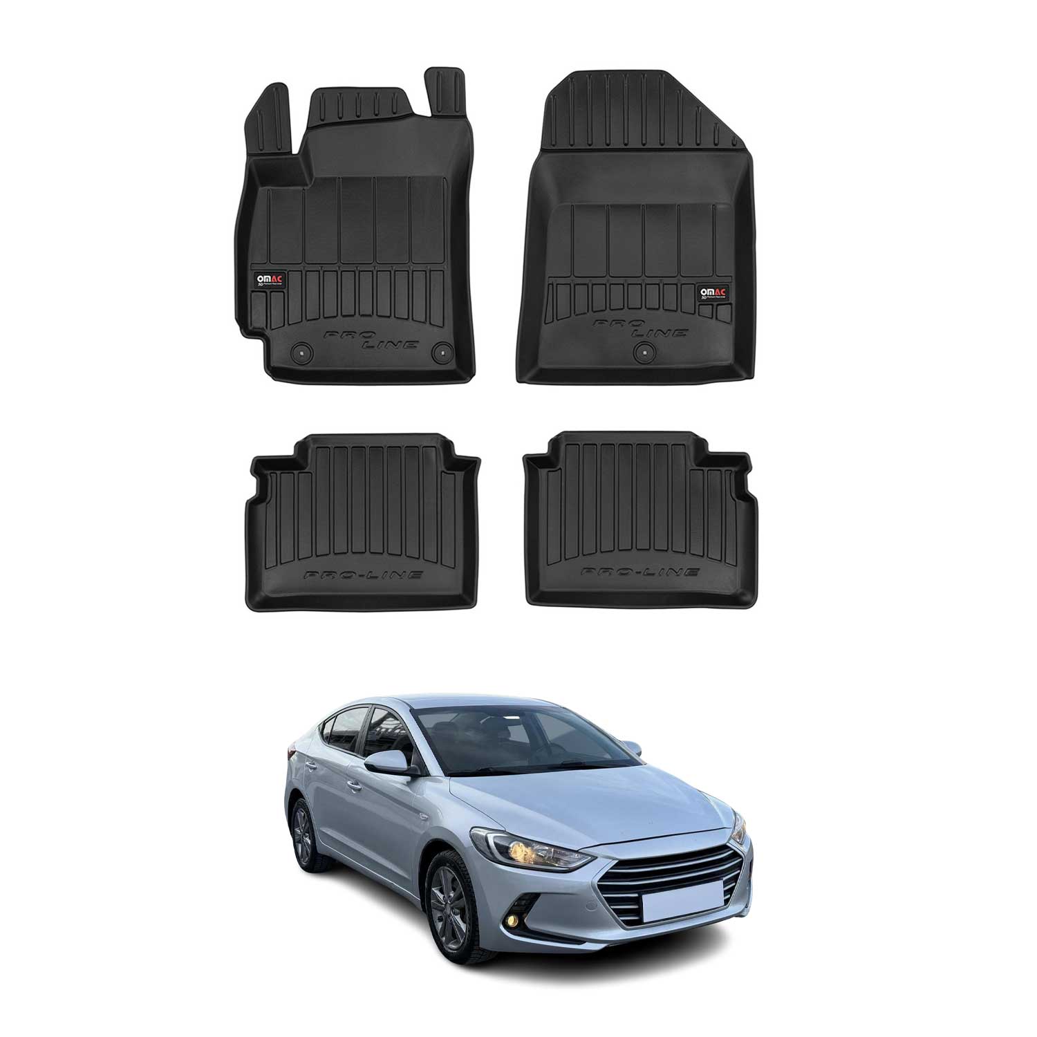 OMAC Premium Alfombrillas De Coche para Hyundai Elantra Sedán 2016-2020 Goma 4x