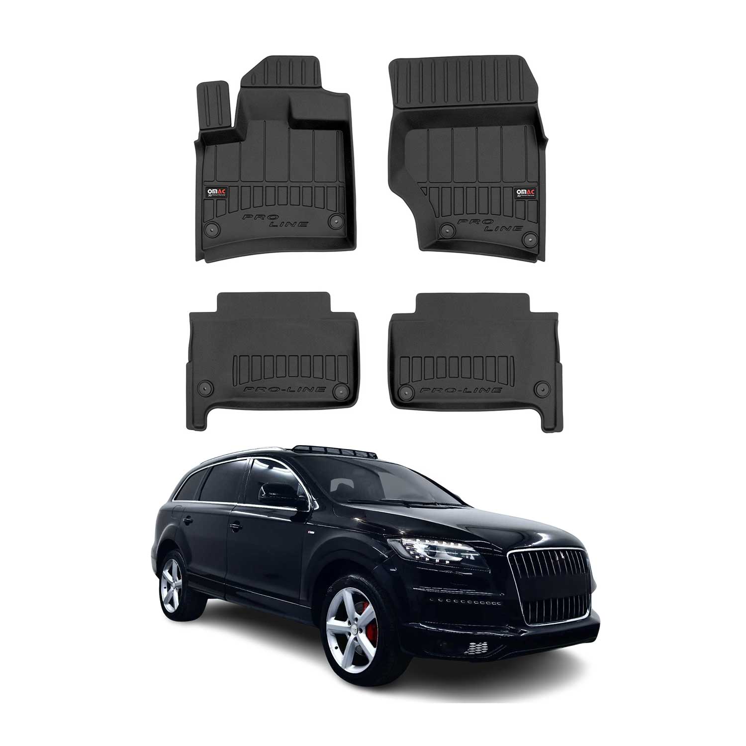 OMAC Premium Alfombrillas De Coche para Audi Q7 2006-2015 Negro TPE Goma 4Pza