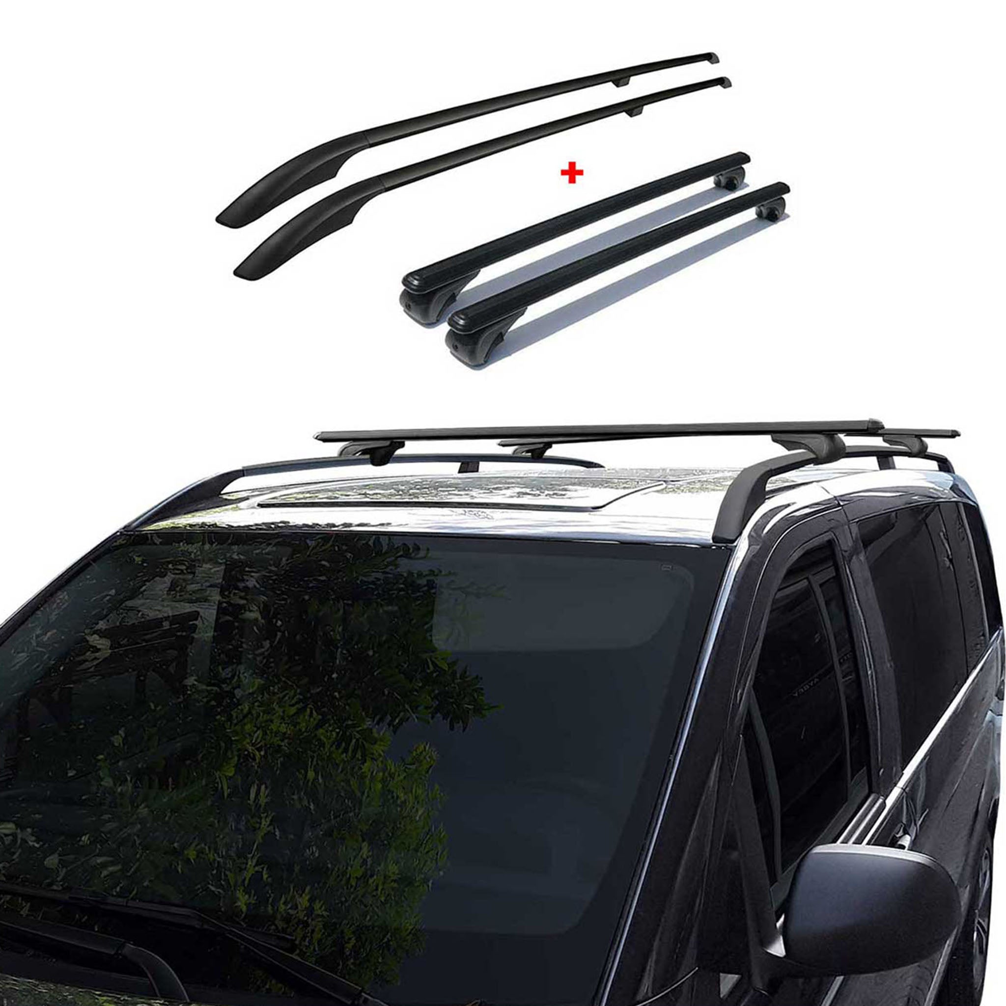 Rieles & Barras de Techo Coche para VW Caddy 2003-2015 Corto Negro Aluminio 4Pza