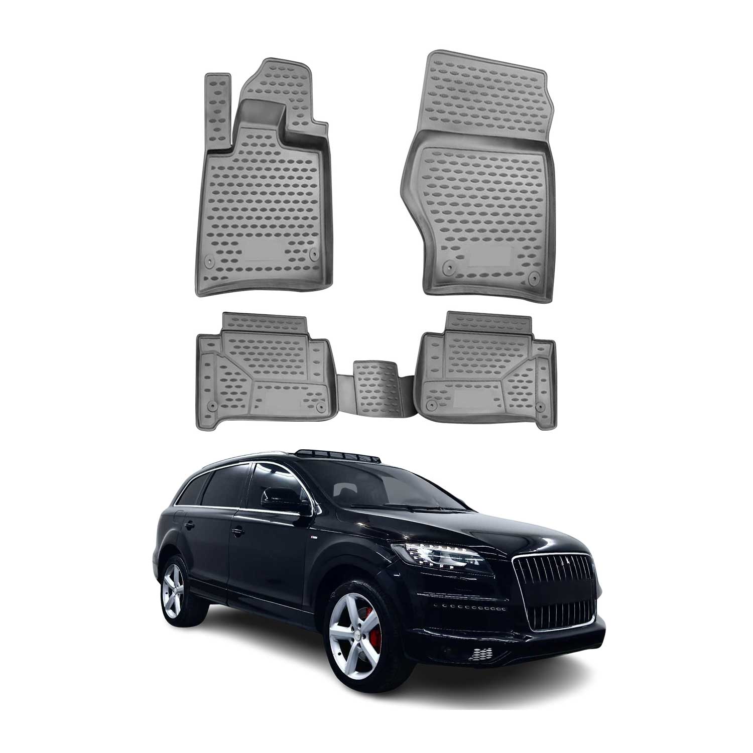 OMAC Alfombrillas De Coche para Audi Q7 2006-2015 Gris Goma TPE 4Pza