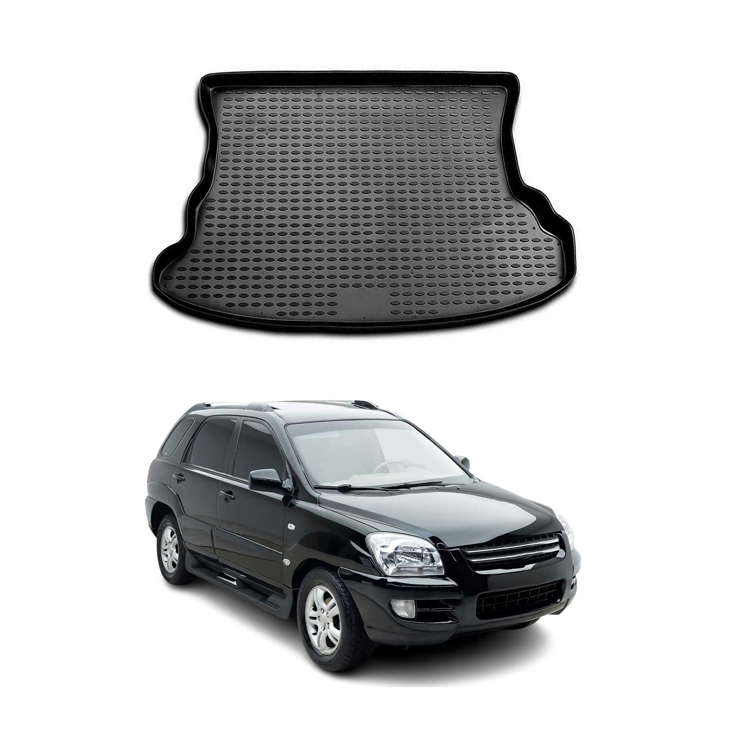 OMAC Bandeja Maletero Alfombrilla para Kia Sportage 2004-2010 Negro Goma TPE