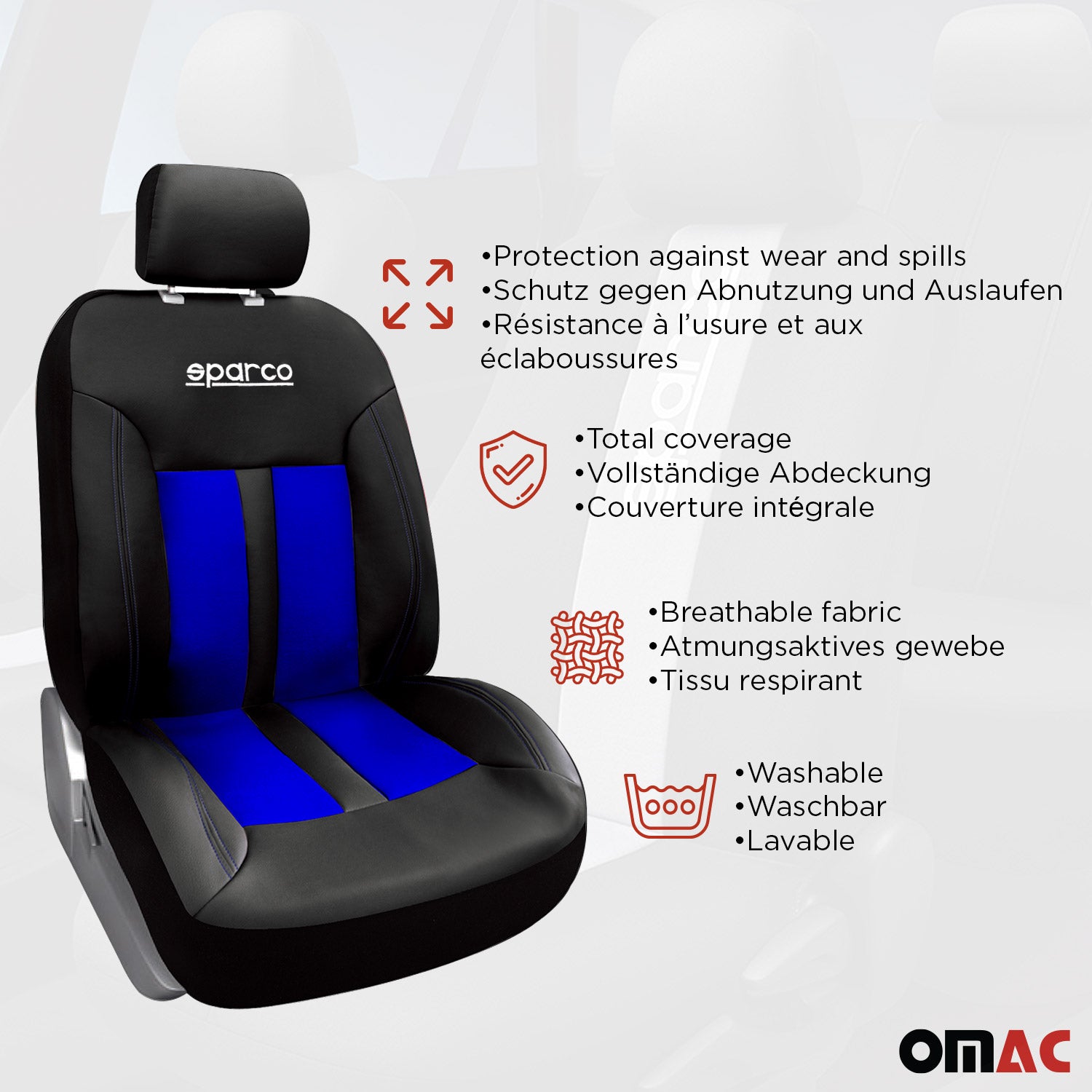 Sparco Funda de Asiento Universal Negro Asientos delanteros azules 2Pza