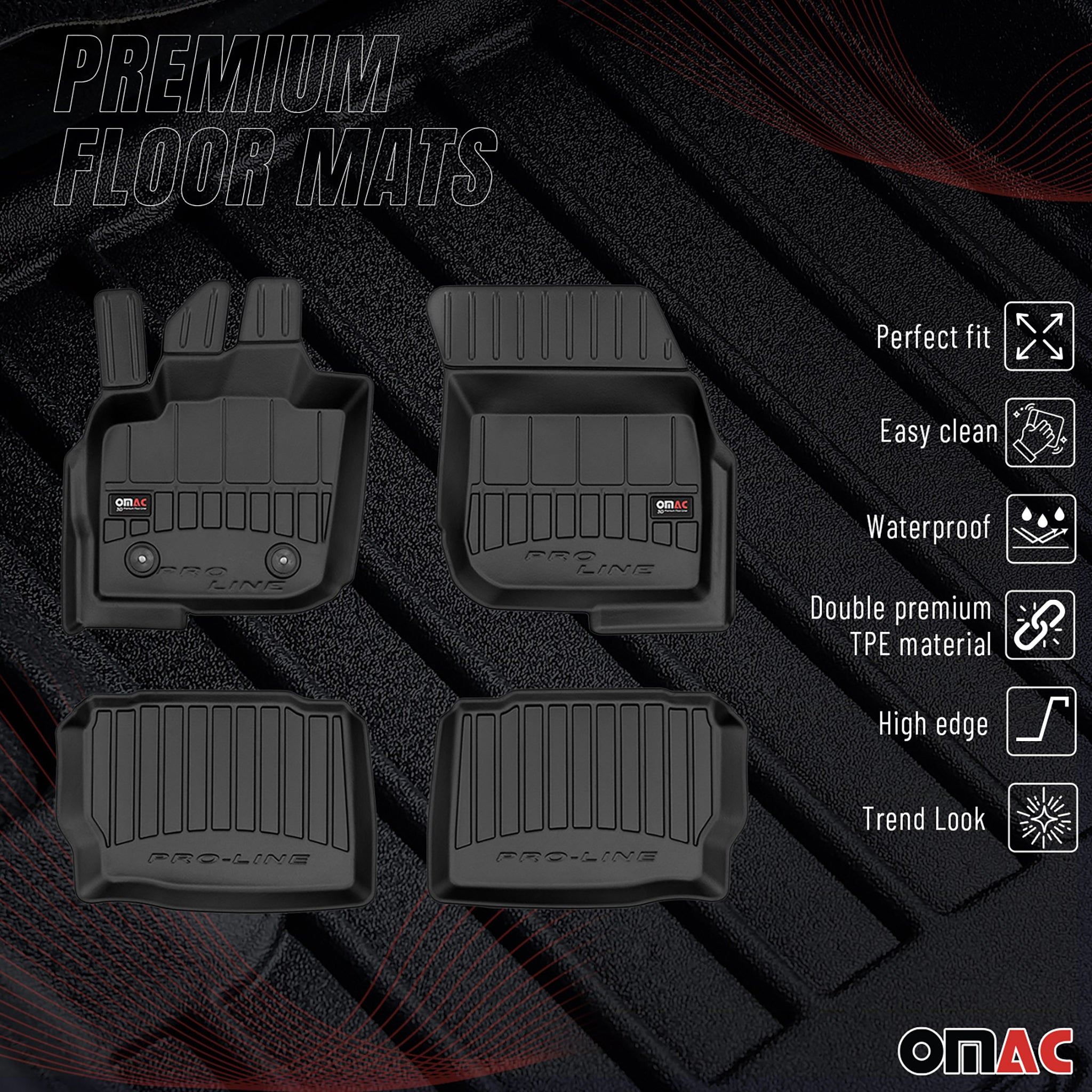 OMAC Premium Alfombrillas De Coche para Ford Mondeo MK5 2015-2024 TPE Goma 4x