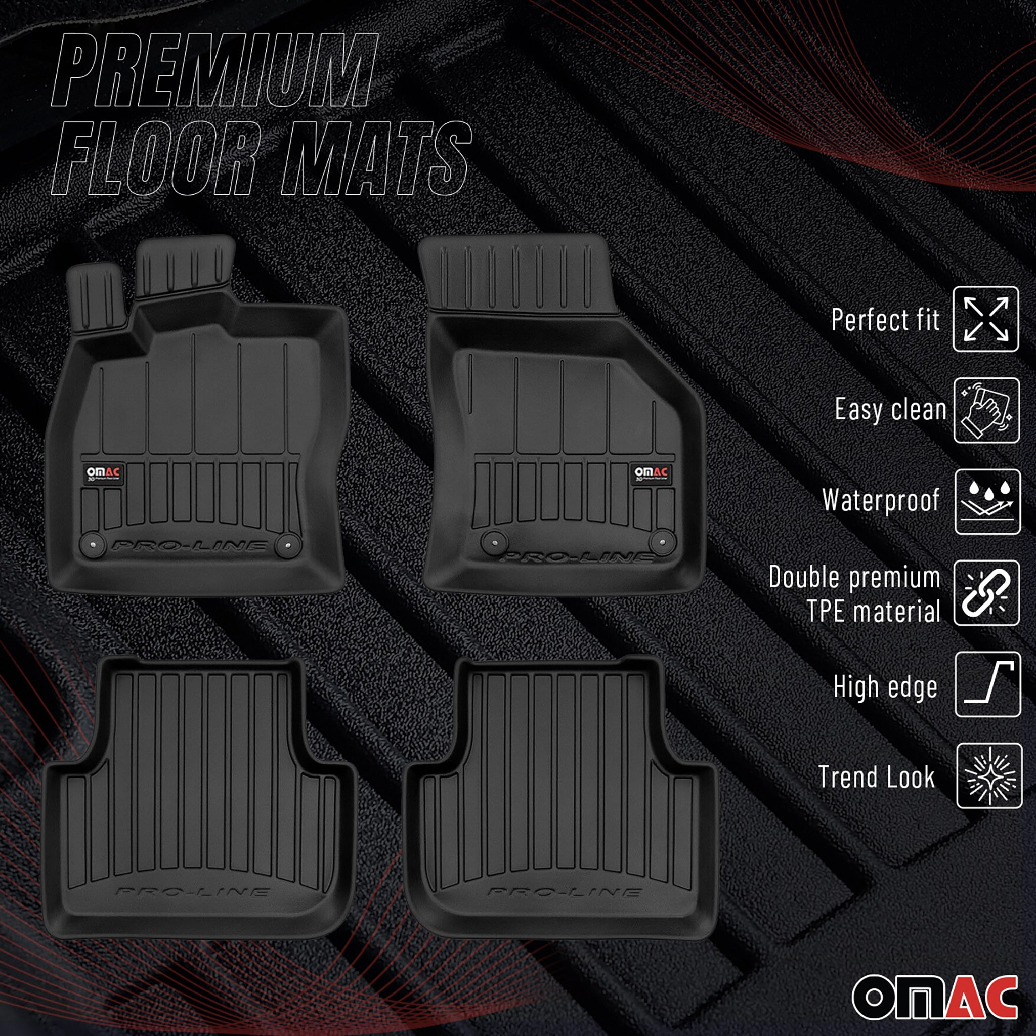 OMAC Premium Alfombrillas De Coche para VW Golf Sportsvan 2014-2020 TPE Goma 4x