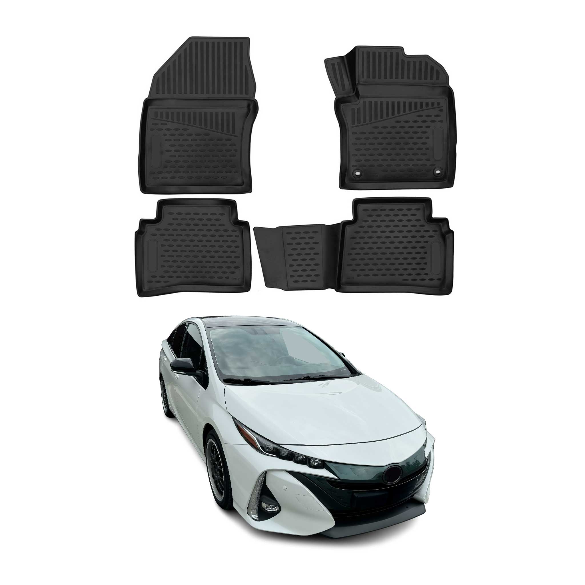 OMAC Alfombrillas De Coche para Toyota Prius 2015-2021 RHD Negro Goma TPE 4Pza