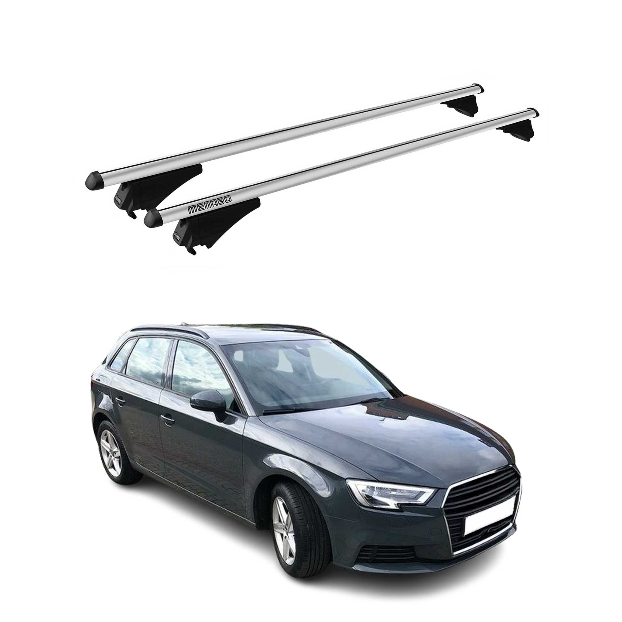 Menabo Barras de Techo Coche Baca para Audi A3 Sportback 2013-2020 Gris Alu 2Pza