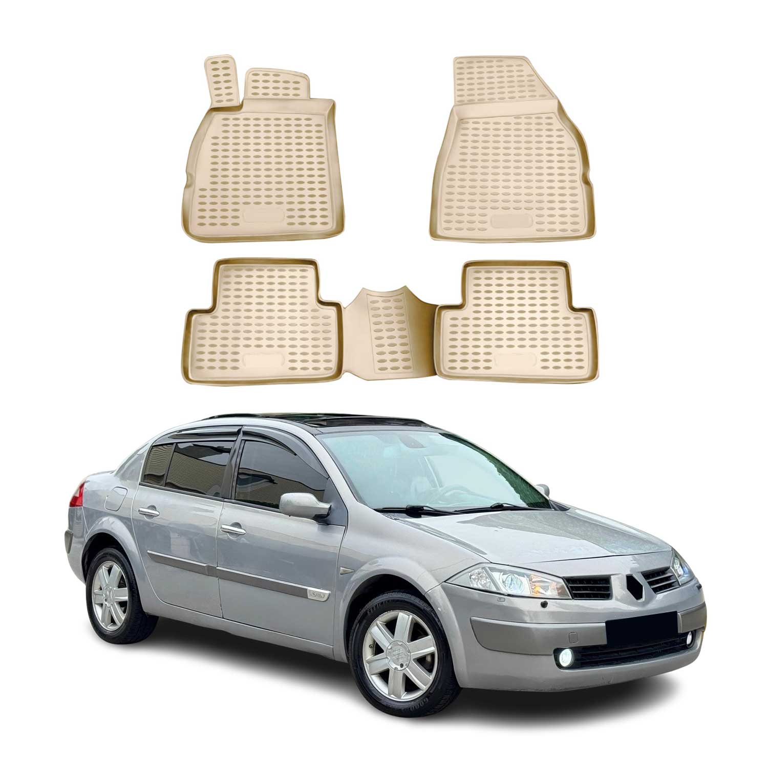 OMAC Alfombrillas De Coche para Renault Megane 2002-2009 Beige Goma TPE 4Pza
