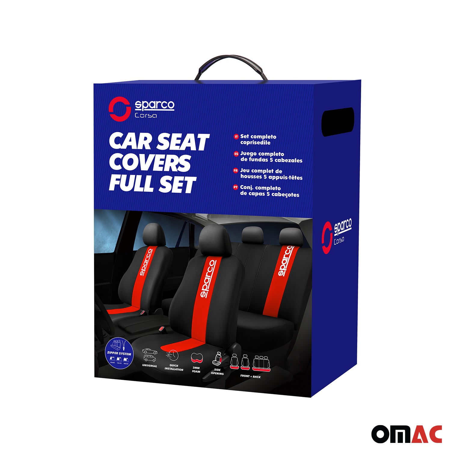 Sparco Funda de Asiento Universal Negro Rojo Delantero Trasero