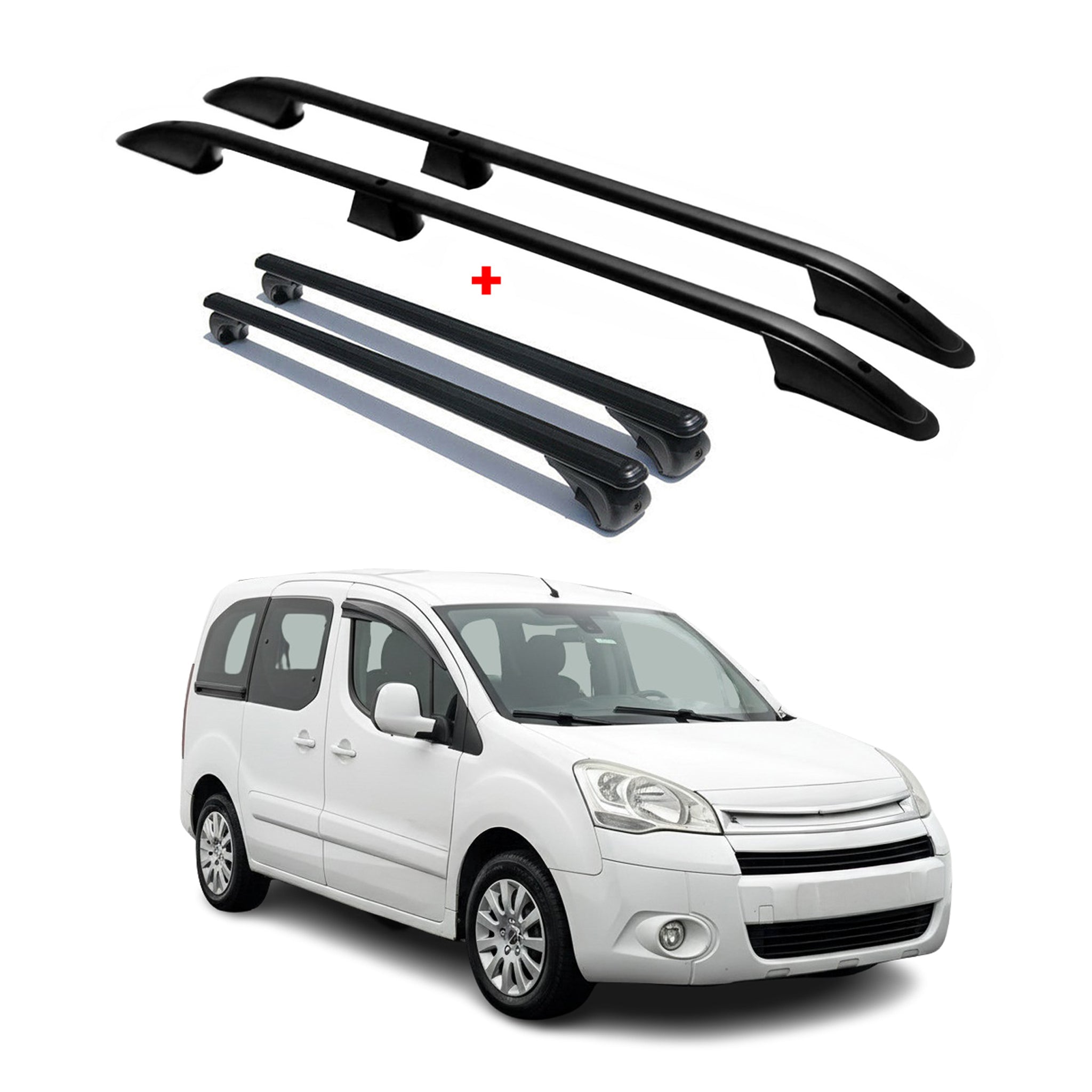 Rieles & Barras de Techo Coche para Citroen Berlingo 2008-2018 Negro Aluminio 4x