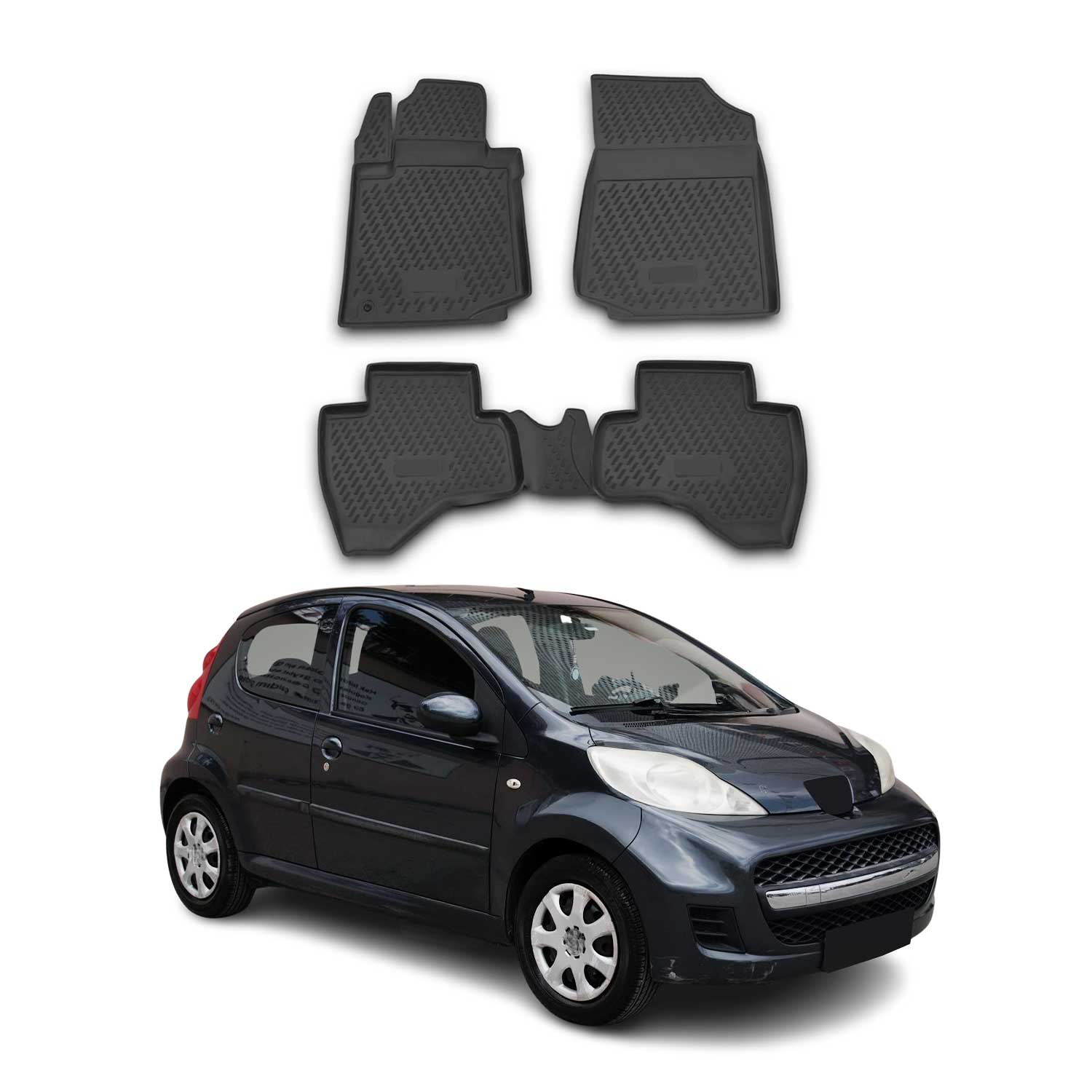 OMAC Alfombrillas De Coche para Peugeot 107 2005-2014 Negro Goma 4Pza