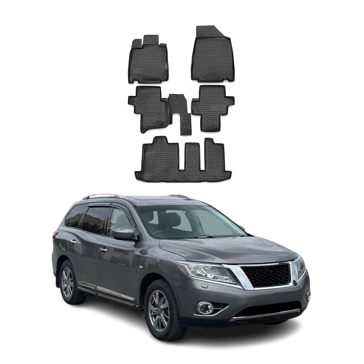 OMAC Alfombrillas De Coche para Nissan Pathfinder R52 2013-2016 Negro TPE 5Pza