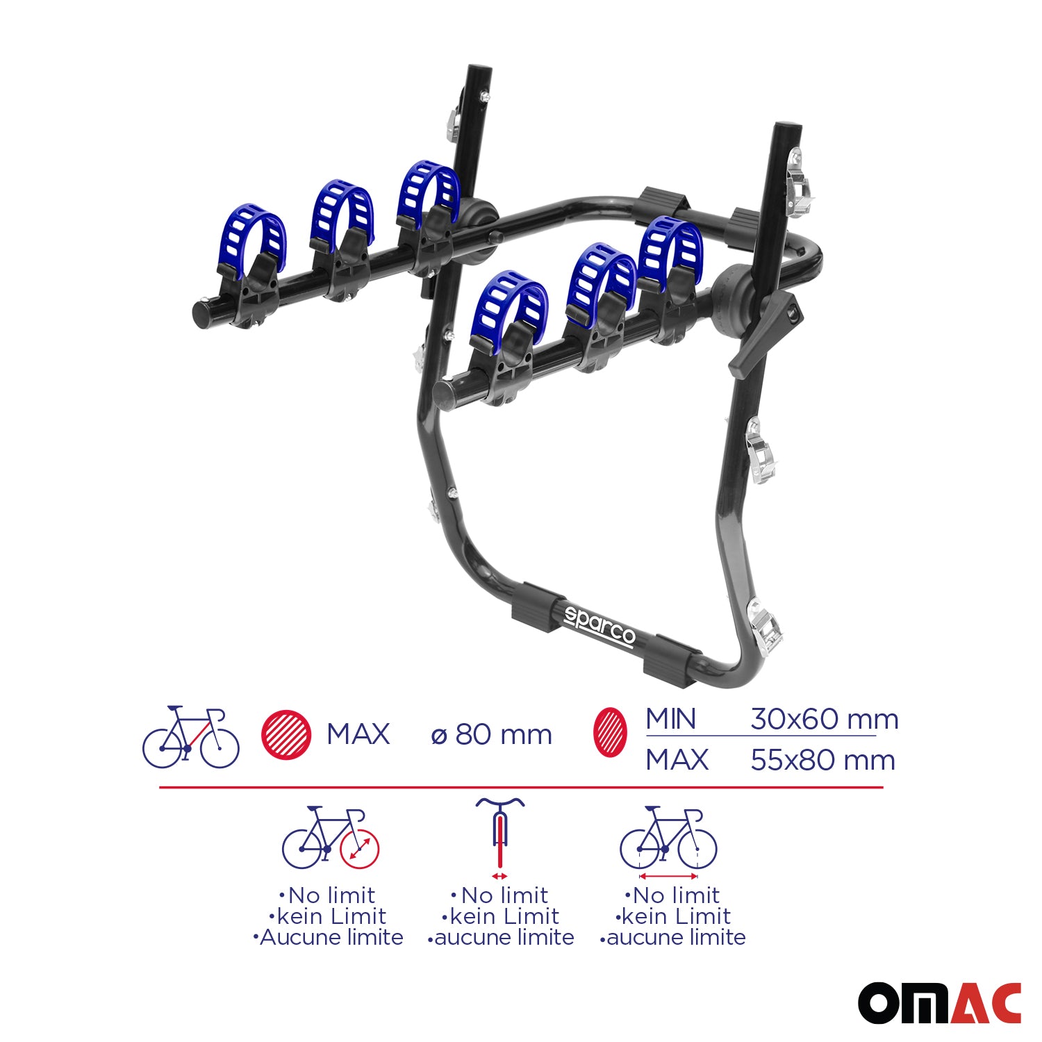 Sparco Portabicicletas de para maletero Bicicletas Universal Negro Azul