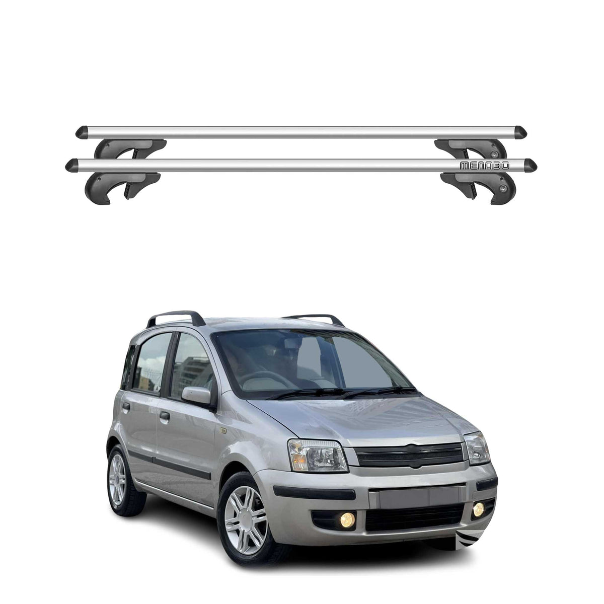 Menabo Barras de Techo Coche Barra para Fiat Panda 169 Cross 2003-2015 Gris Alu