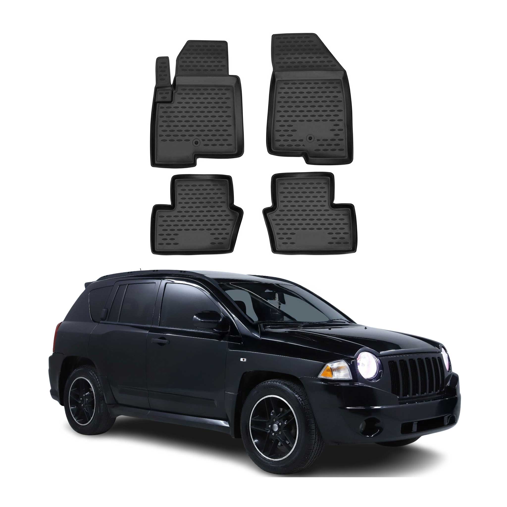 OMAC Alfombrillas De Coche para Jeep Compass/Patriot 2006-2017 Negro Goma TPE 4x