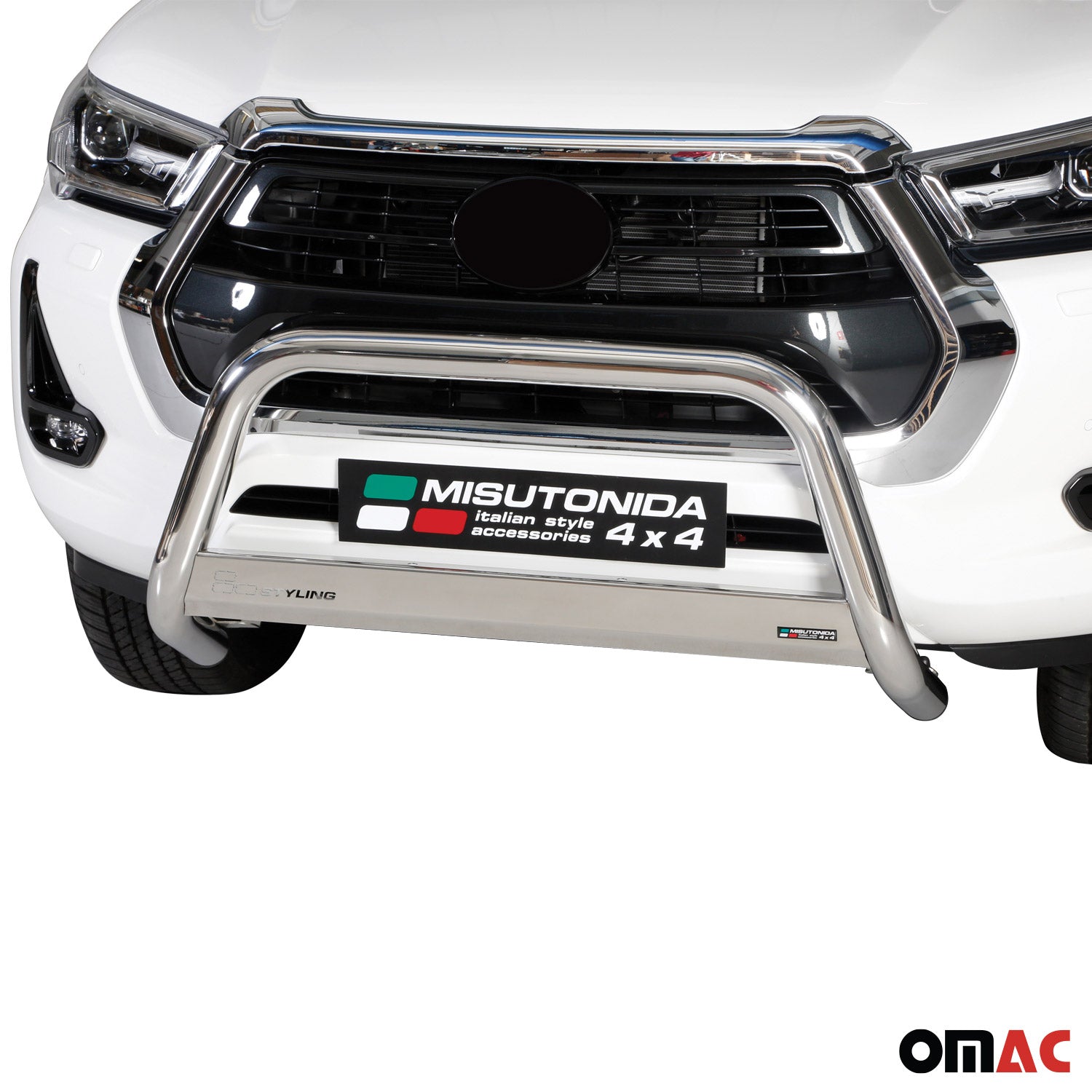 Bull Barra Frontal para Toyota Hilux 2021-2025 Plata Brillante Acero 1Pza