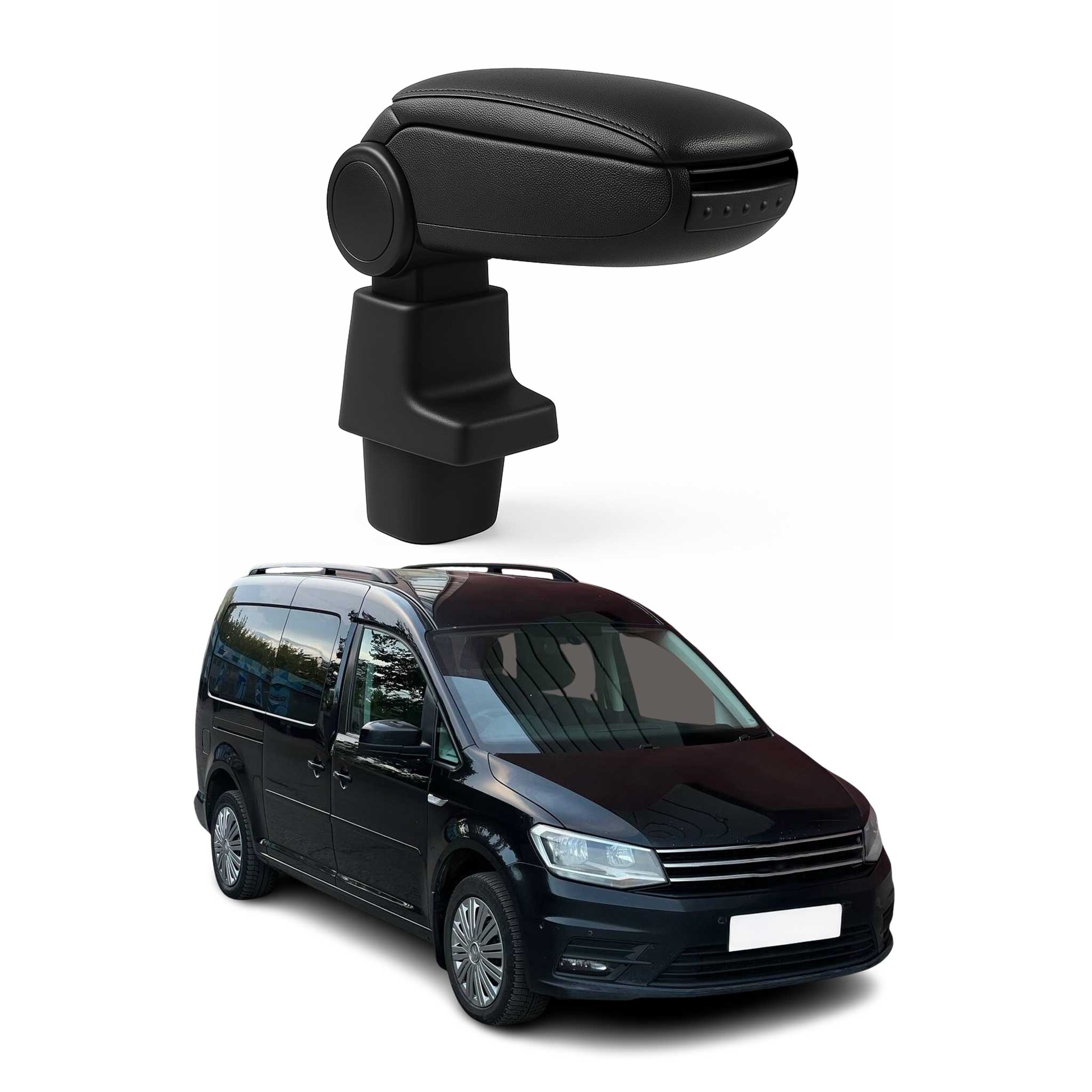 Negro Reposabrazos Consola para VW Caddy 2003-2020 Negro PU Cuero Plástico 1Pza