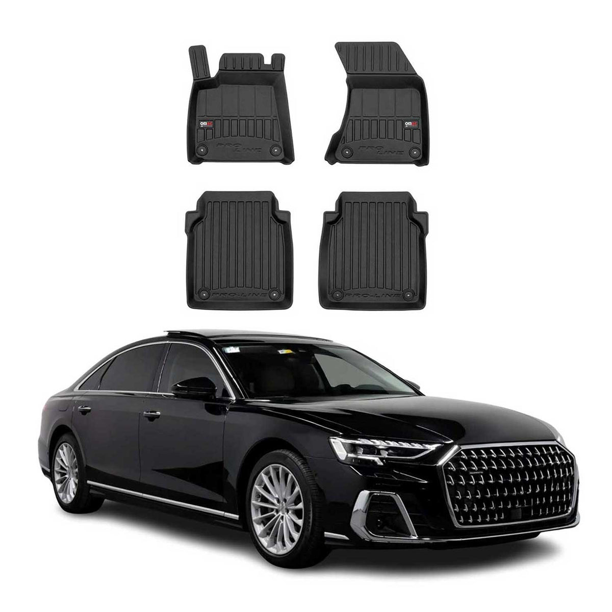 OMAC Premium Alfombrillas De Coche para Audi A8 D5 Long 2017-25 Negro Goma 4Pza