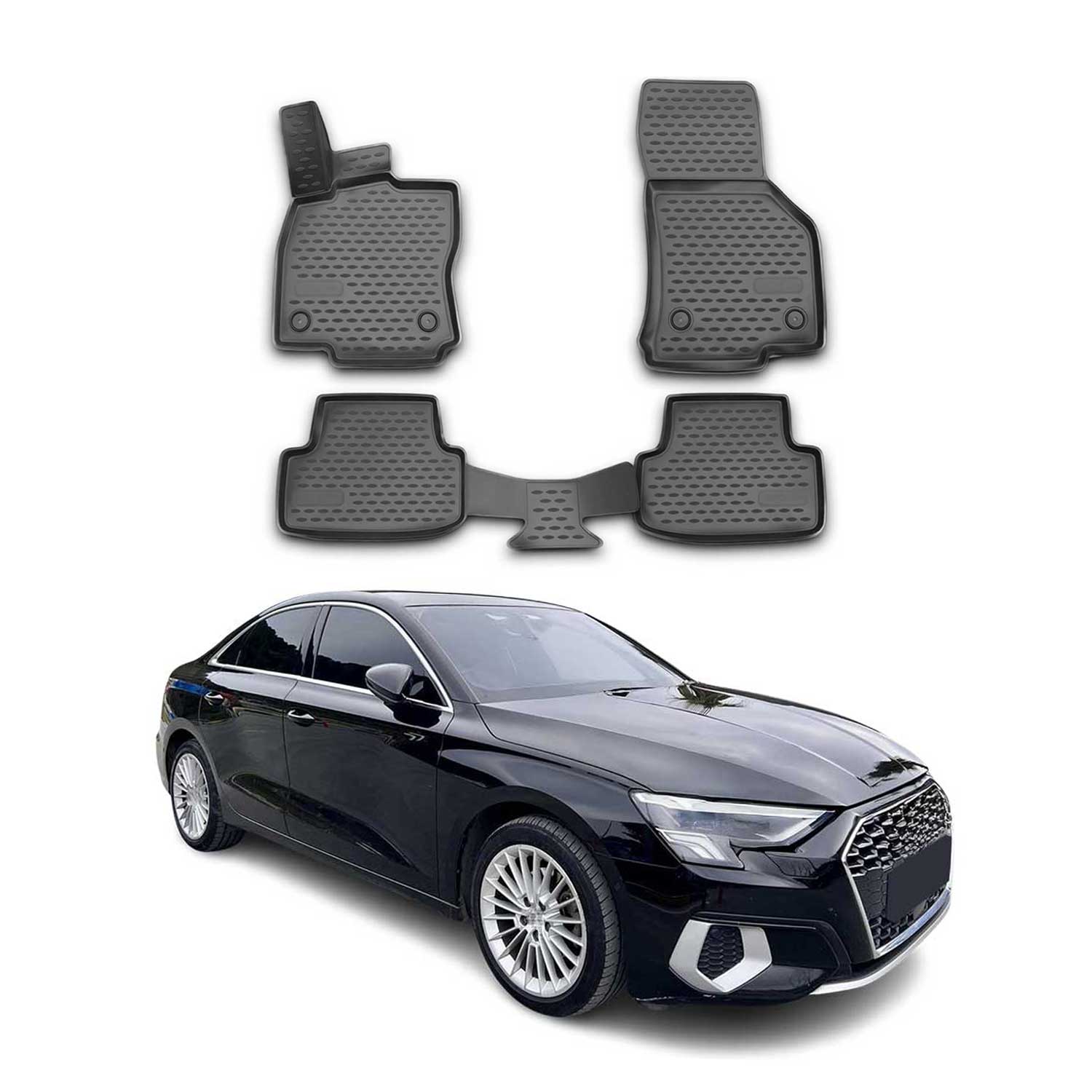 OMAC Alfombrillas De Coche para Audi A3 2021-2025 Negro Goma TPE 4Pza