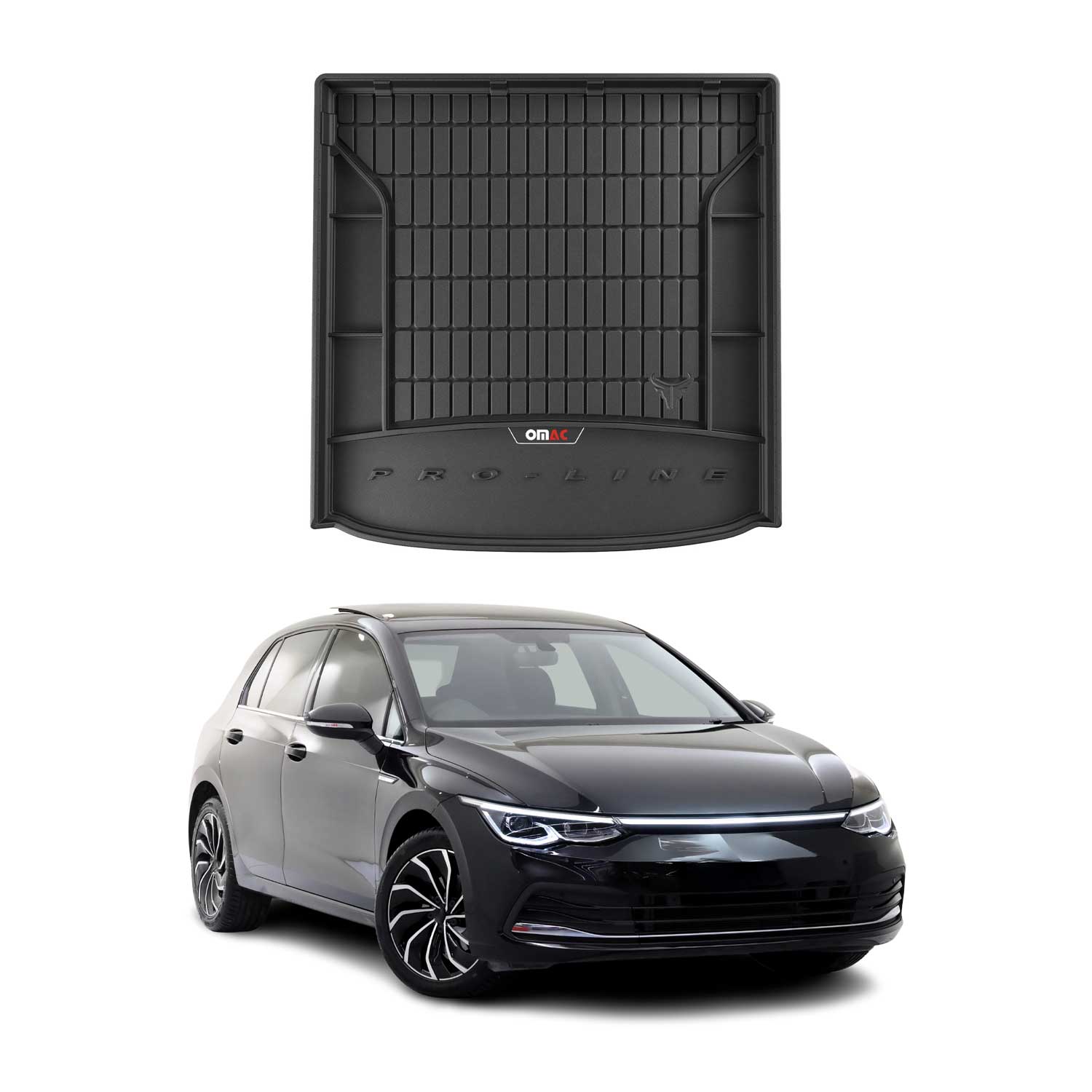 OMAC Premium Bandeja Maletero Alfombrilla para VW Golf 2019-2025 Negro Goma TPE