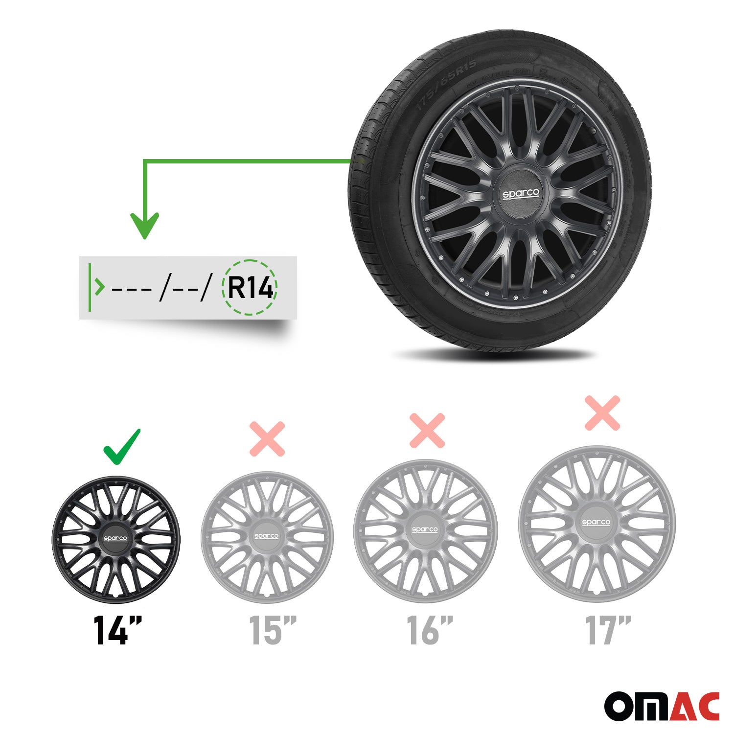 Sparco Roma Tapacubos 14 Pulgadas Universal Gris Negro ABS Plástico