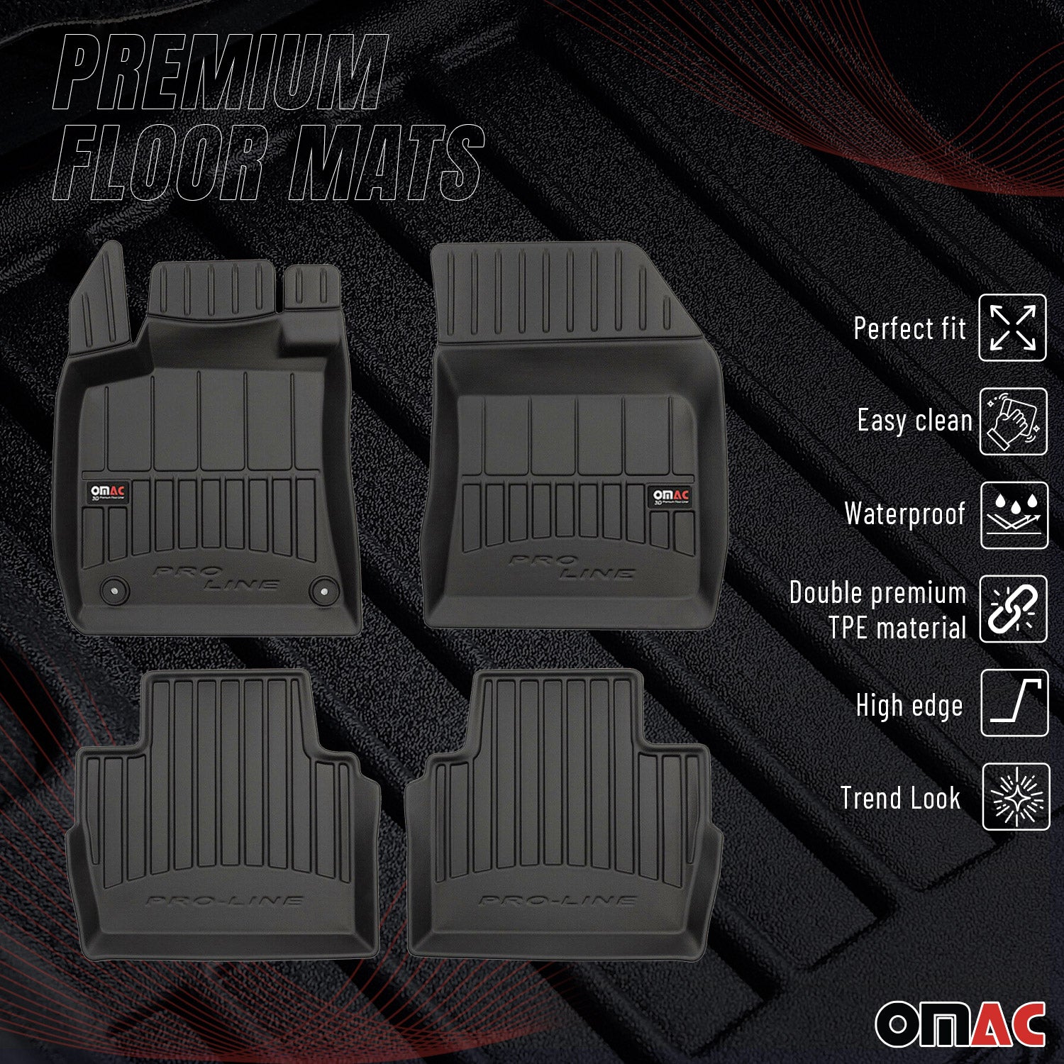 OMAC Premium Alfombrillas De Coche para Peugeot 508 2018-2025 Negro TPE Goma 4x