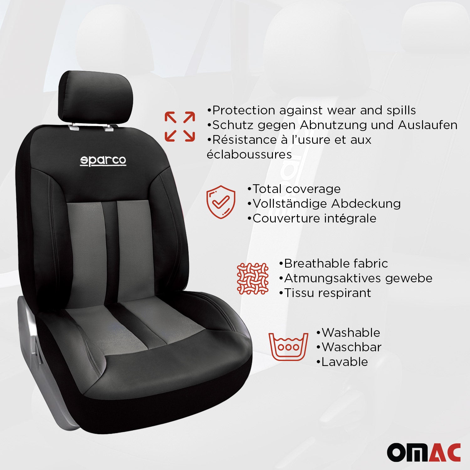 Sparco Funda de Asiento Universal Gris Negro delanteros azules 2Pza