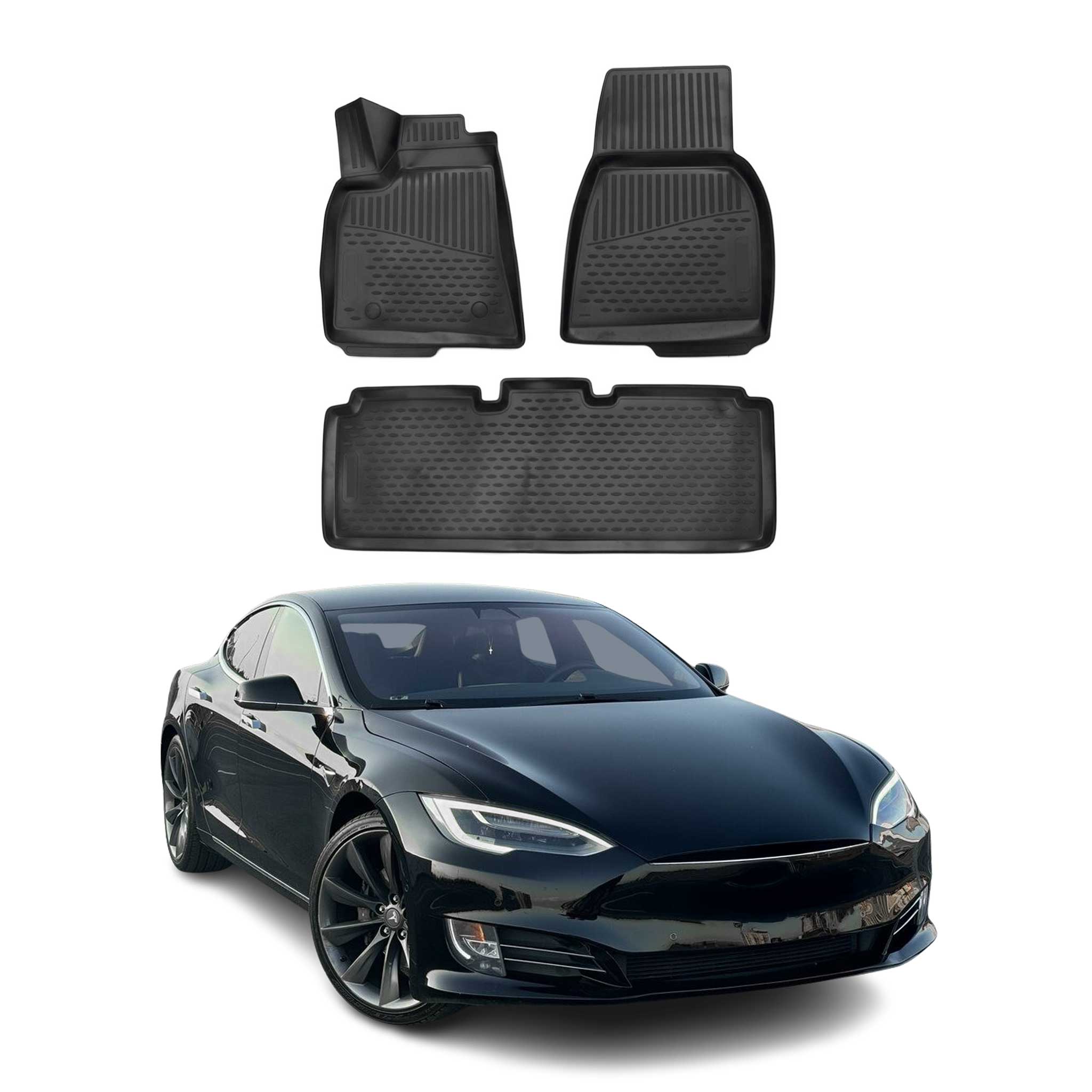 OMAC Alfombrillas De Coche para Tesla Model S 2014-2020 Negro Goma TPE 3Pza