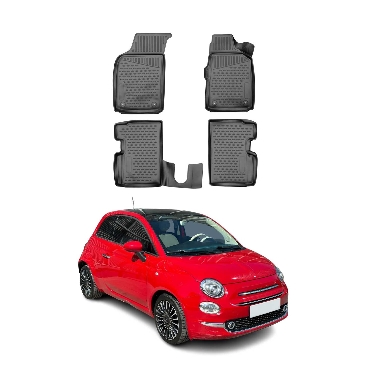 OMAC Alfombrillas De Coche para Fiat 500 2007-2015 RHD Negro Goma TPE 4Pza