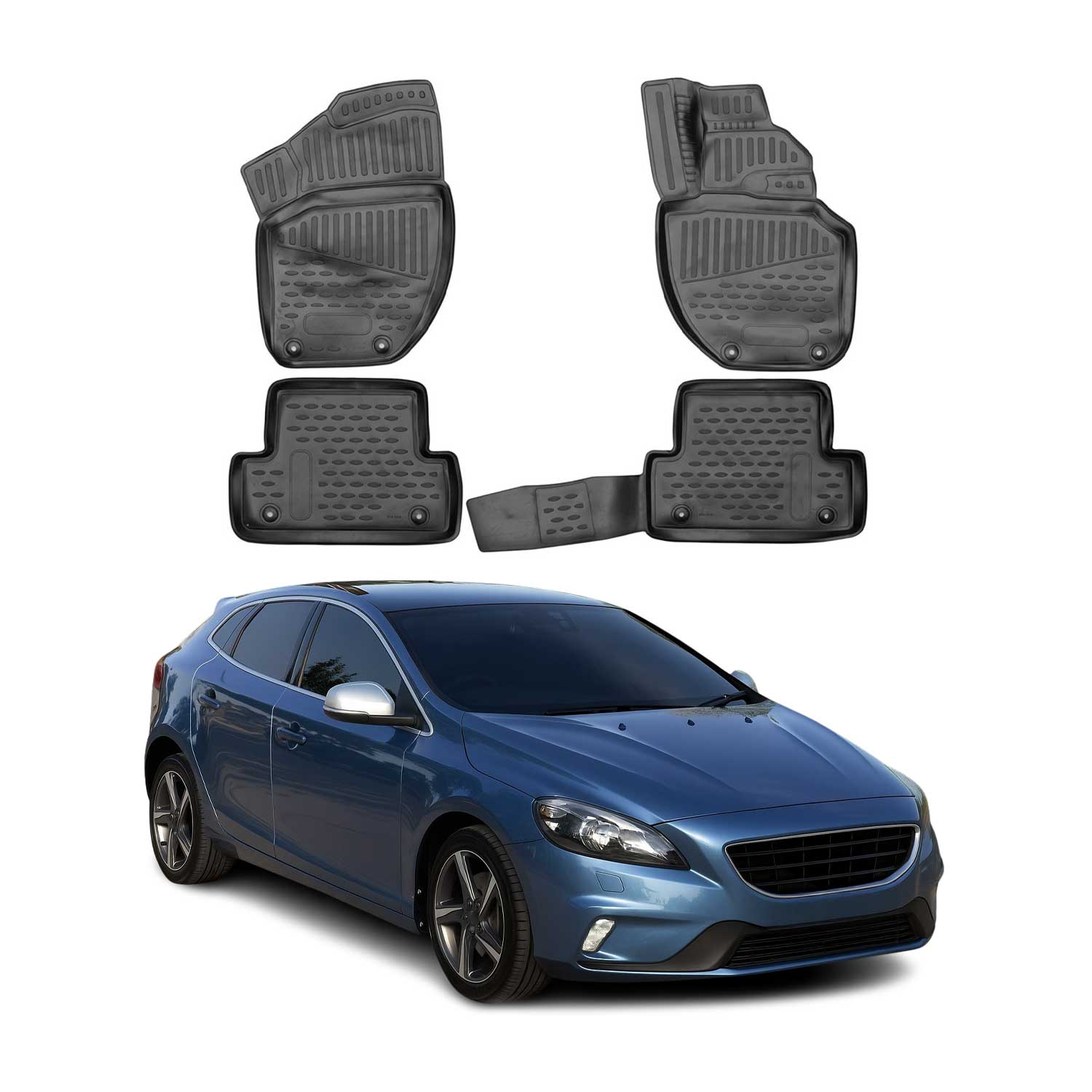 OMAC Alfombrillas De Coche para Volvo V40 2013-2021 RHD Negro Goma TPE 4Pza