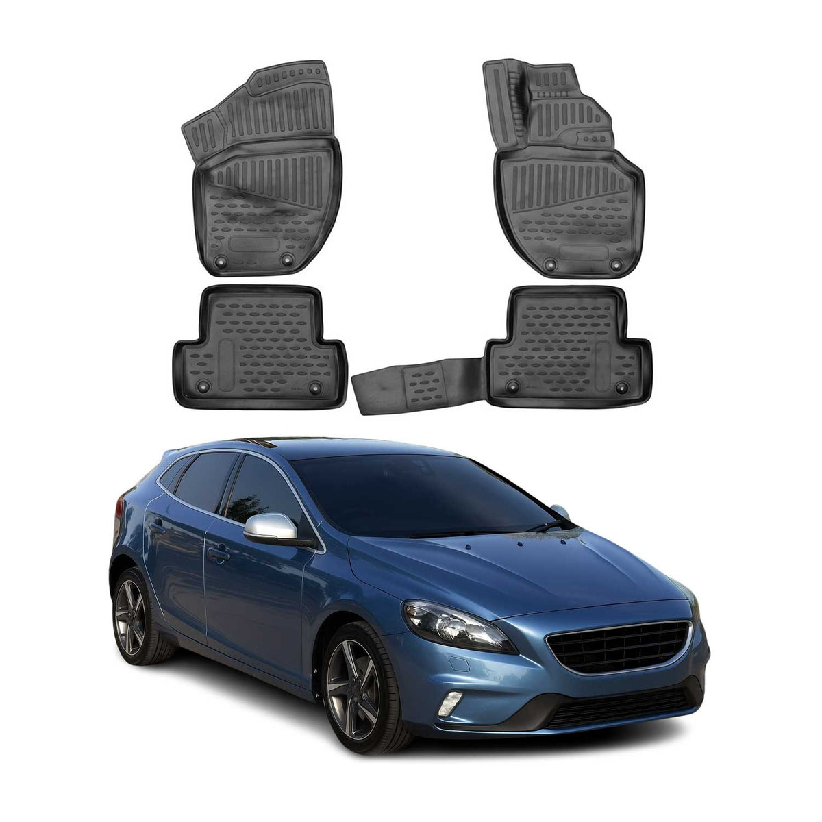 OMAC Alfombrillas De Coche para Volvo V40 2013-2021 RHD Negro Goma TPE 4Pza